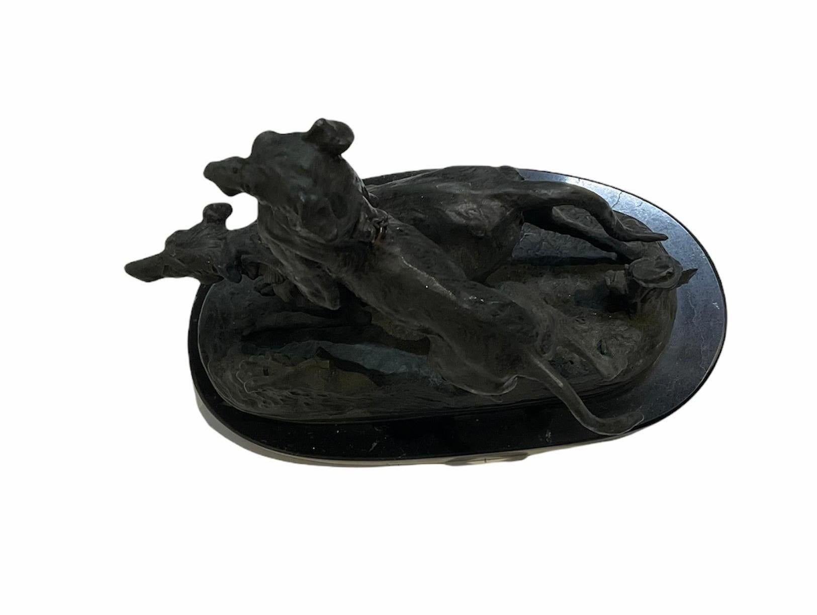 Cast Pierre Jules Mene Bronze Sculptures of Hunting Dogs For Sale