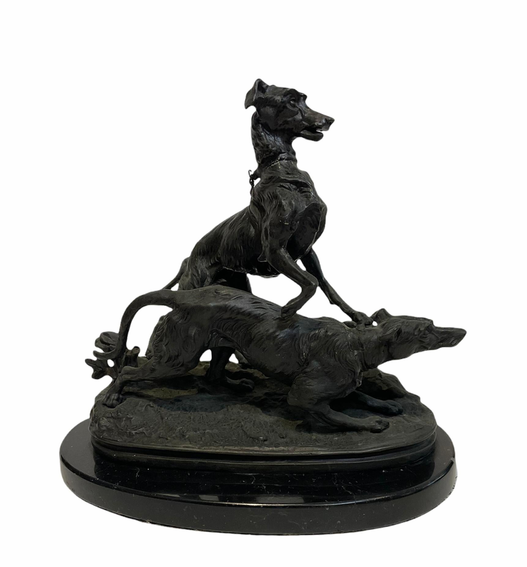 19th Century Pierre Jules Mene Bronze Sculptures of Hunting Dogs For Sale