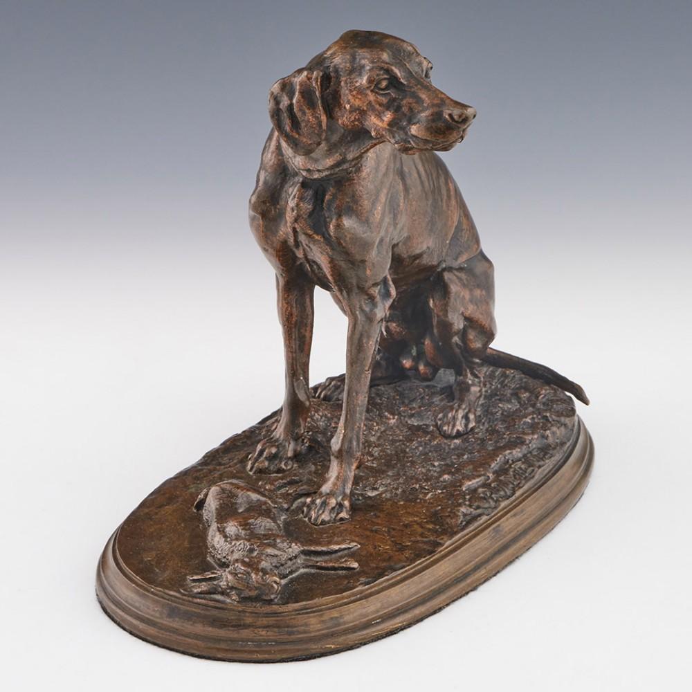 Mid 19th Century Pierre Jules Mene Bronze Sitting Hound, c1860

Additional information:
Date : c1860
Period : Napoleon III 
Origin : Paris, France
Decoration : Depicts a sitting hound after the hunt. A hare lies dead before him. Excellent light