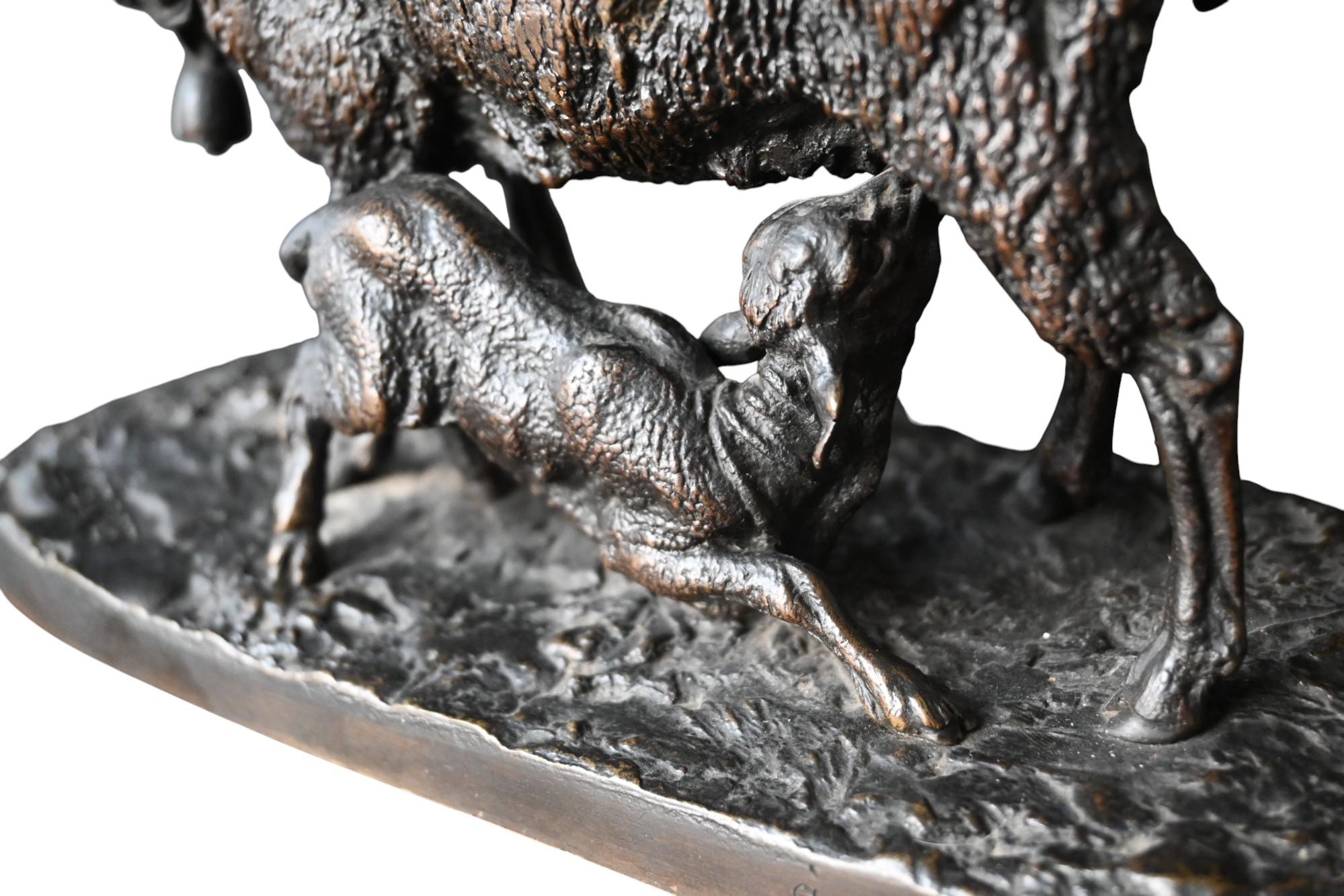 Napoleon III Pierre-jules Mêne, Bronze, The Sheep And Its Lamb, With Important Provenance For Sale