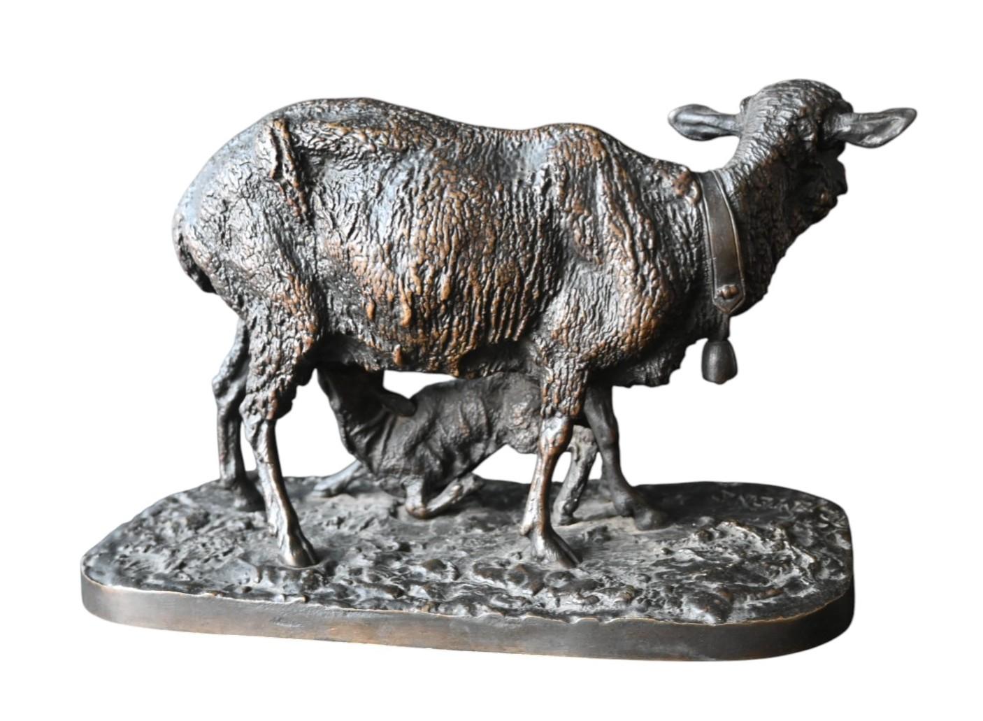 19th Century Pierre-jules Mêne, Bronze, The Sheep And Its Lamb, With Important Provenance For Sale