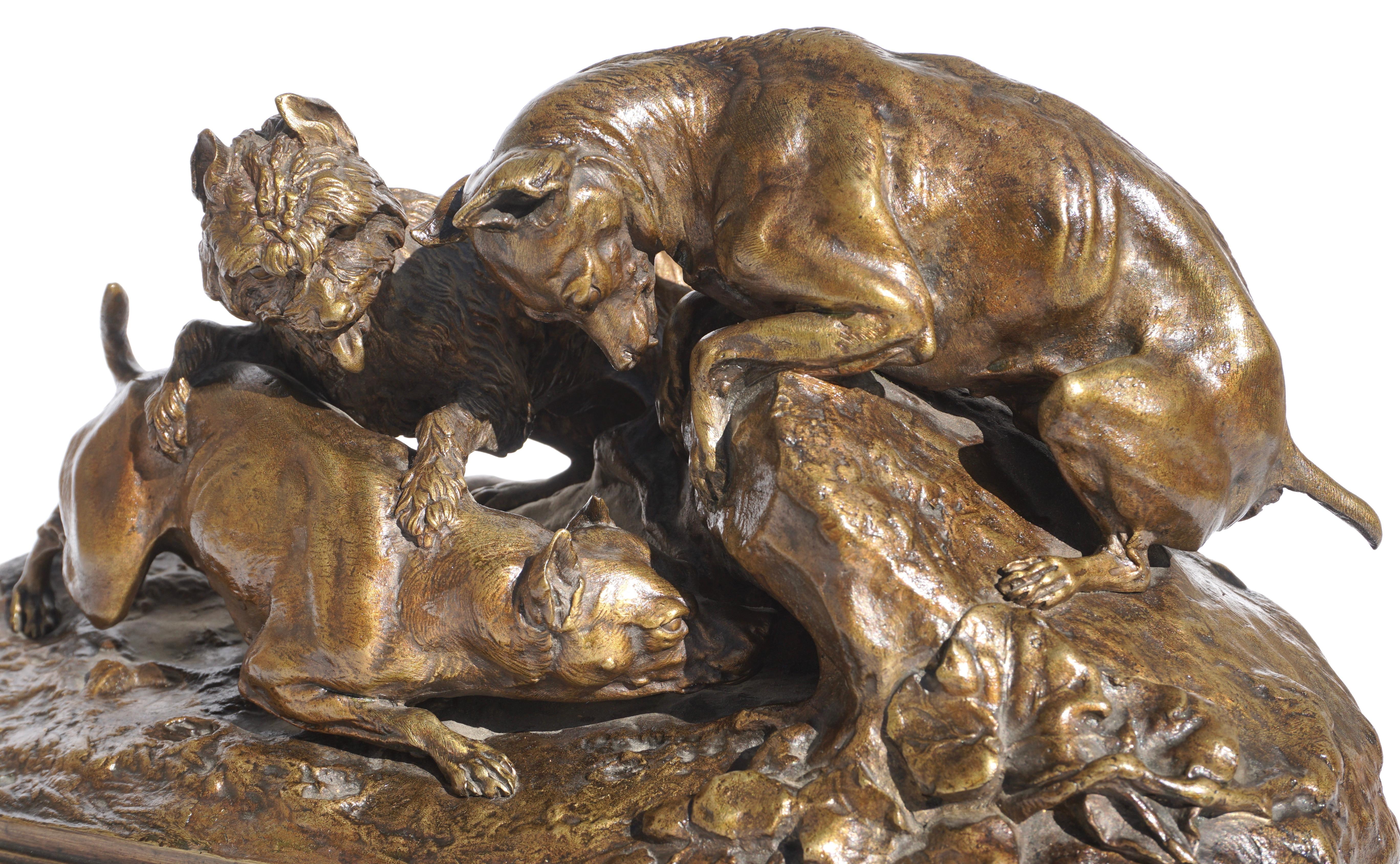 Beaux Arts Pierre Jules Mene “Dogs Ferreting” Bronze Grouping