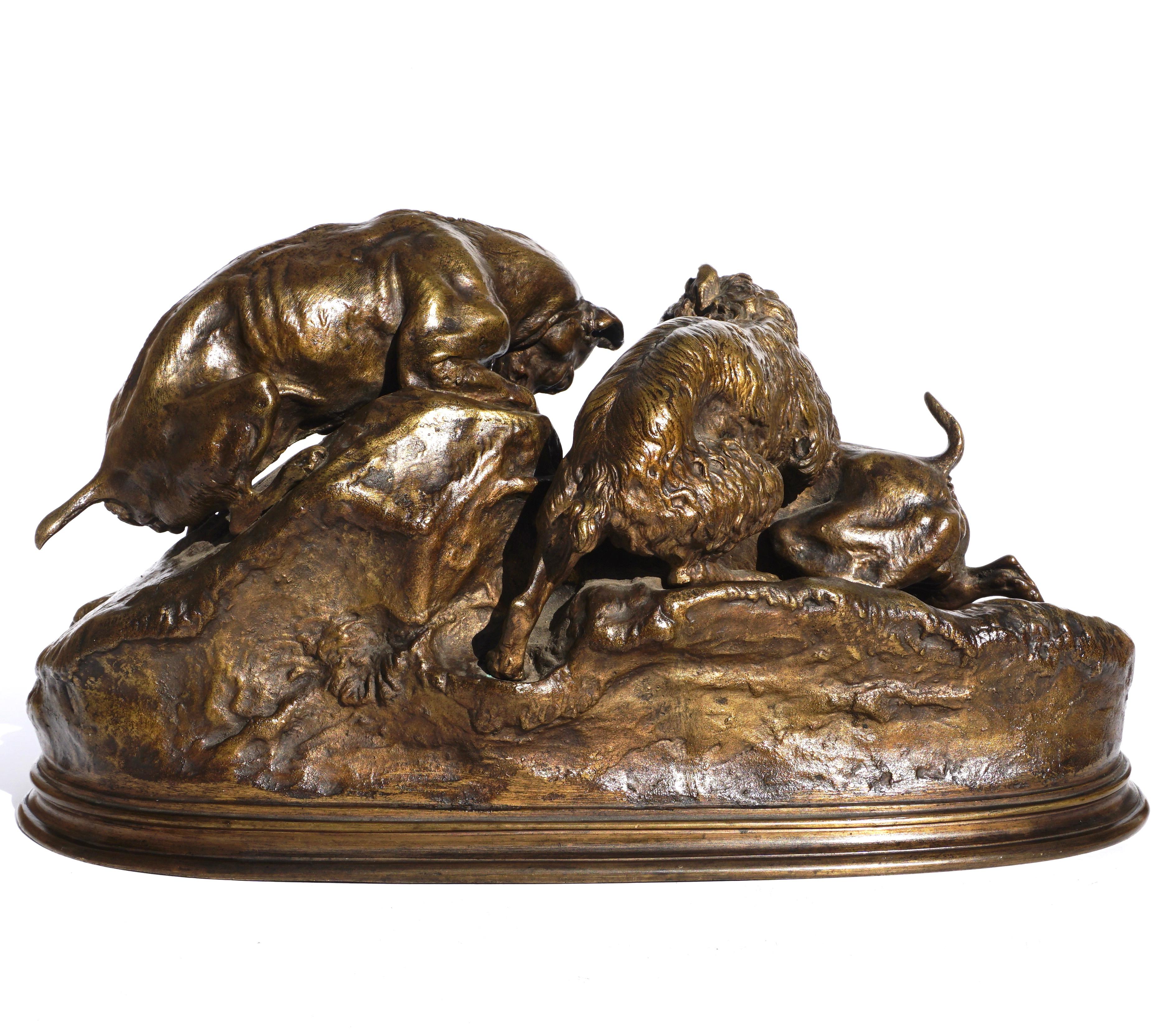 French Pierre Jules Mene “Dogs Ferreting” Bronze Grouping