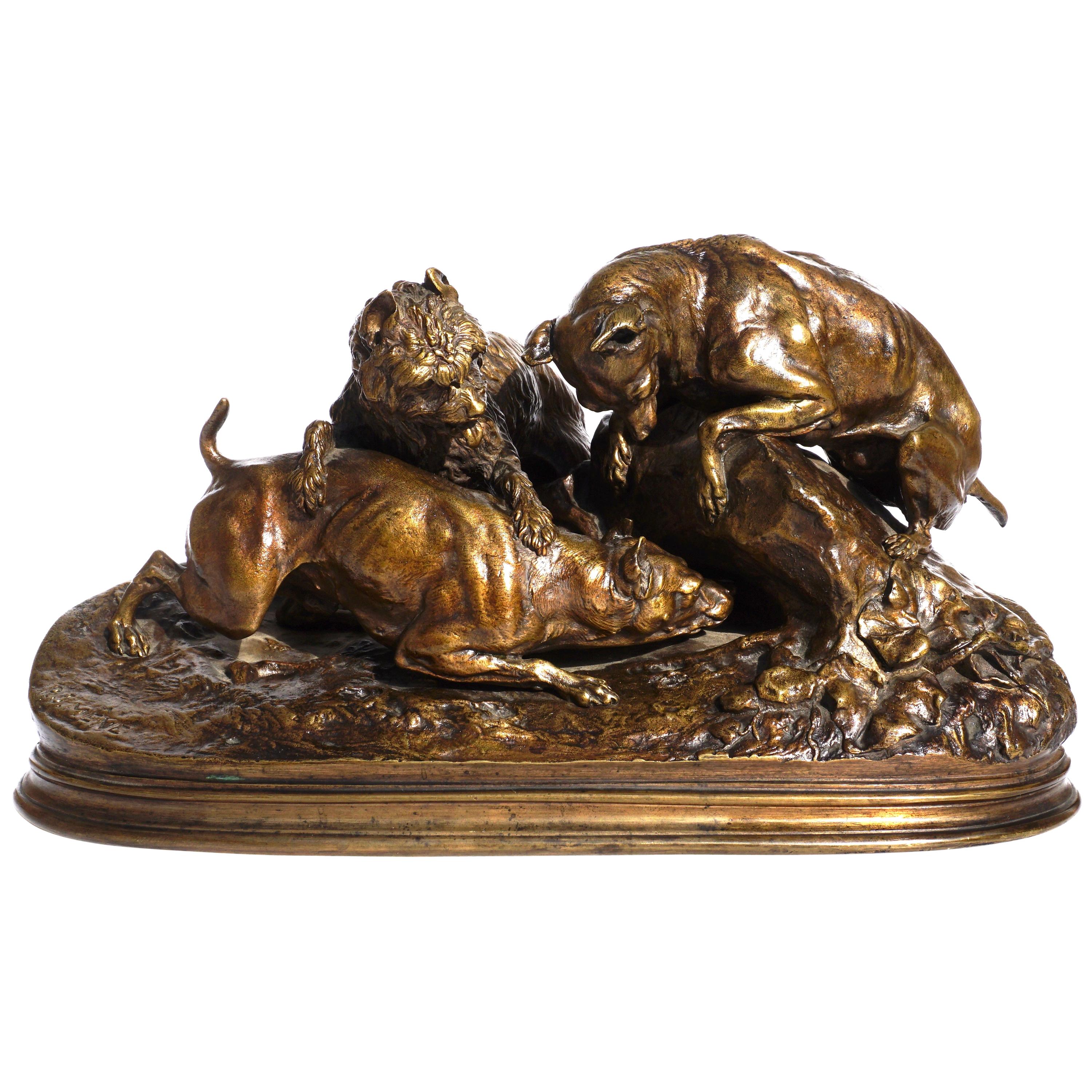 Pierre Jules Mene “Dogs Ferreting” Bronze Grouping
