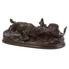 Pierre Jules Mene French Bronze Sculpture of "Spanish Griffon Dog Seizing a Duck