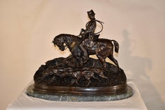 Pierre Jules Mene "LOUIS XV VALET DE CHASSE" Sculpture en bronze, datée de 1869
