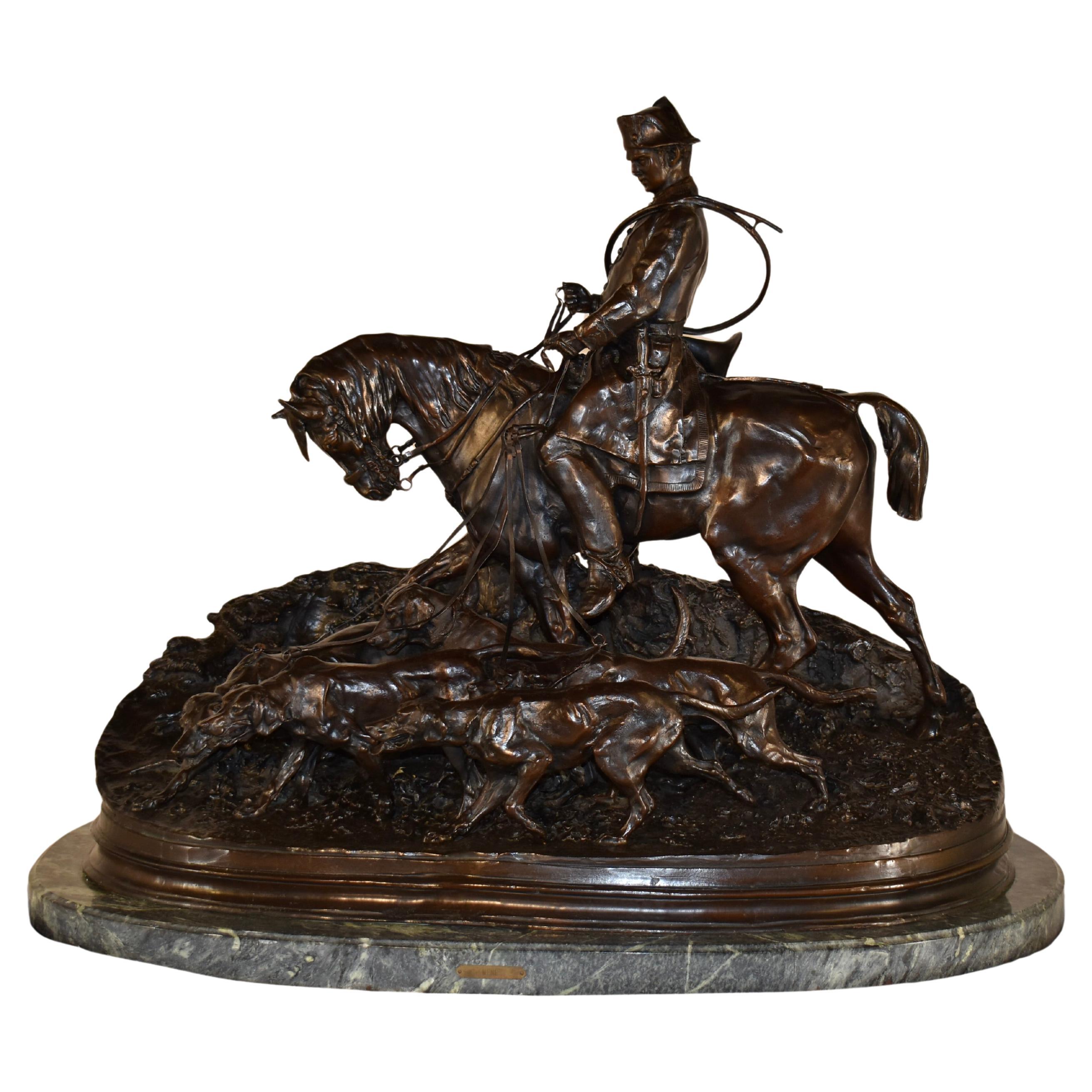 Pierre Jules Mene "LOUIS XV VALET DE CHASSE" Bronze Sculpture, Dated 1869