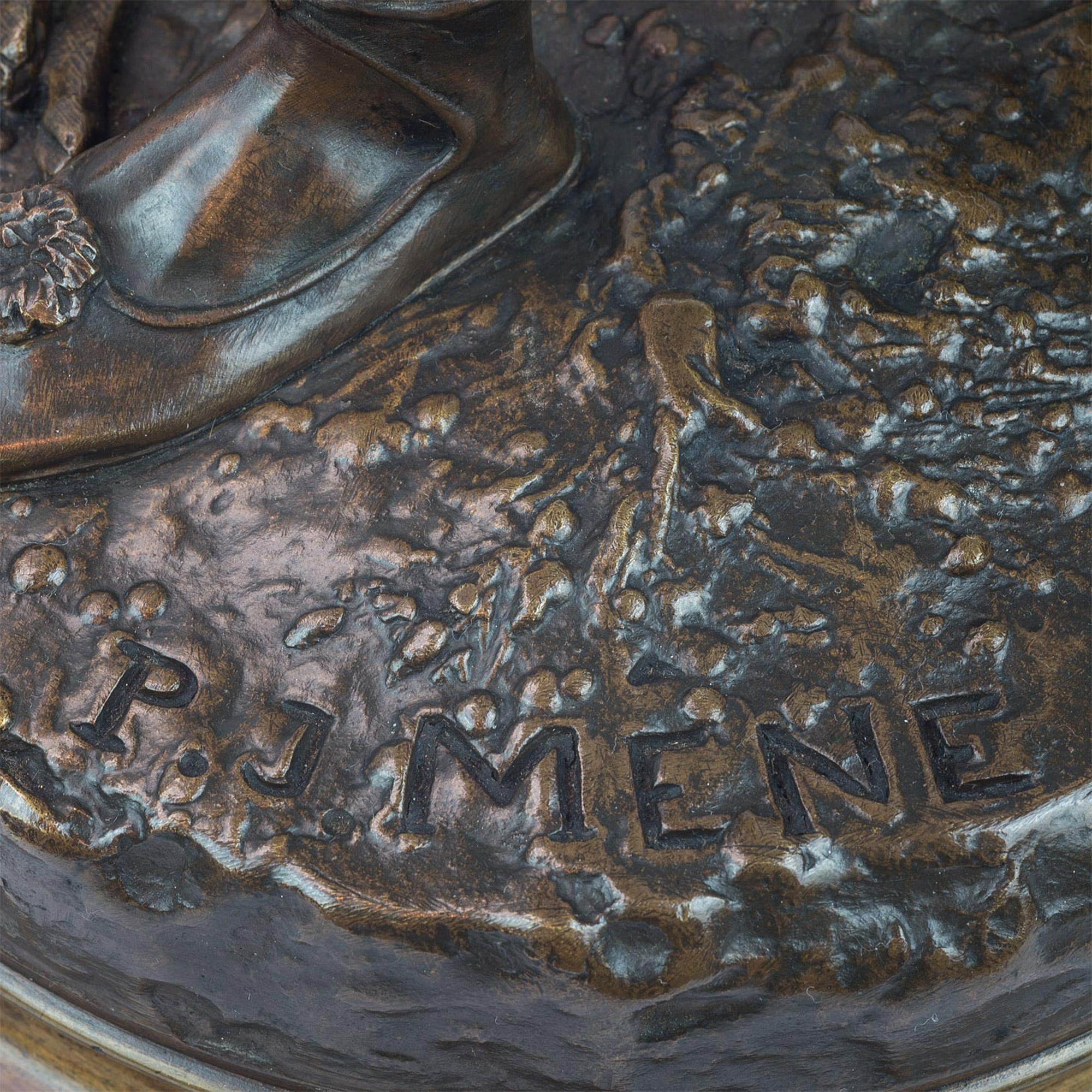 Bronze patiné de Pierre Mêne représentant un berbère et son Falcon en vente 1