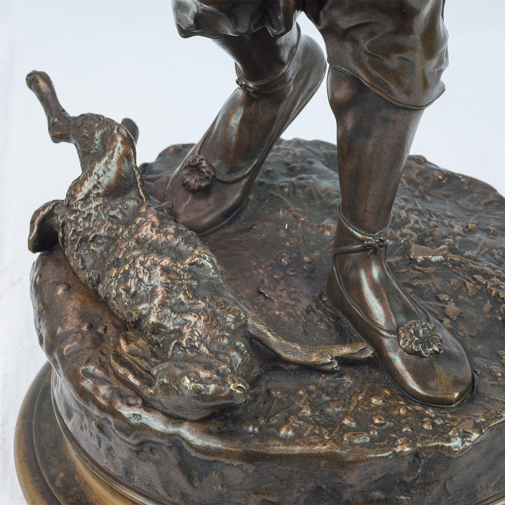 Bronze patiné de Pierre Mêne représentant un berbère et son Falcon en vente 2