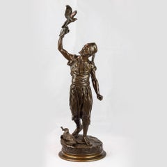A Fine Pierre Mêne Patinated Bronze of A Berber and His Falcon
