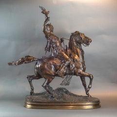 A Fine Patinated Bronze of a Berber Falconer on Horseman 
