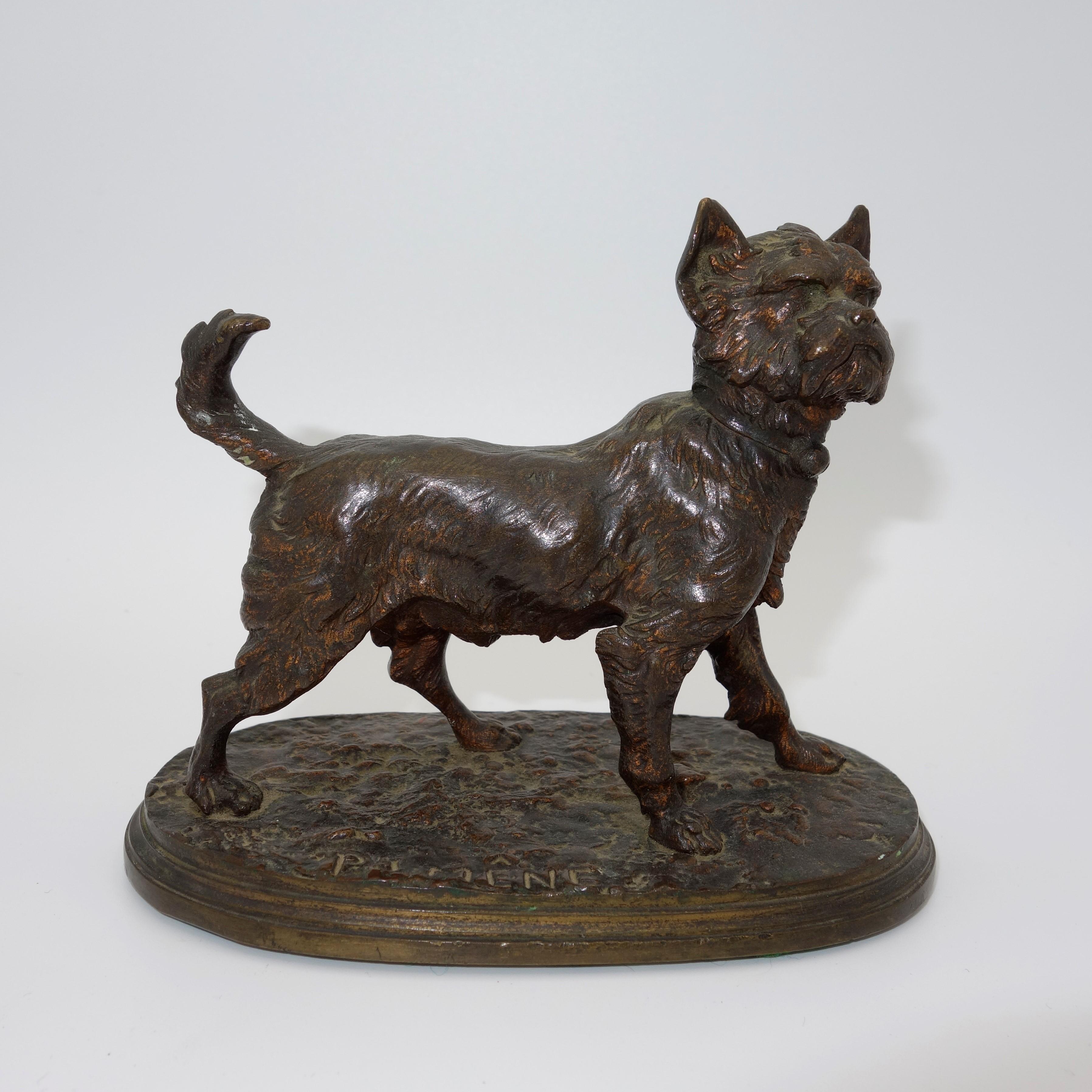 A French animalier bronze of a terrier signed P.J. Mêne.