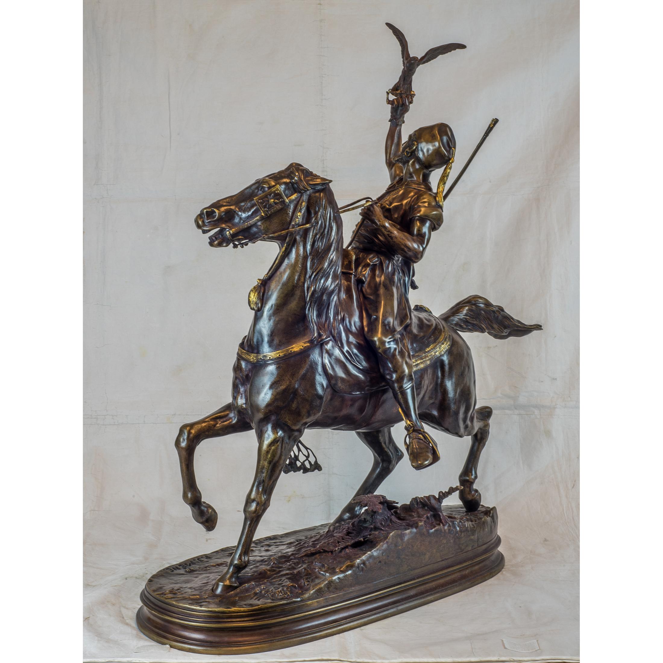 A Fine Pierre Jules Mêne Patinated Bronze of a Berber Horseman  1
