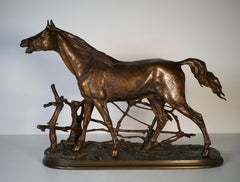 Cheval à la barrière, Djinn étalon barbe - Bronze de Pierre Jules Mêne, 19e