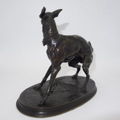 French Animalier bronze of an Italian greyhound dog with a fan