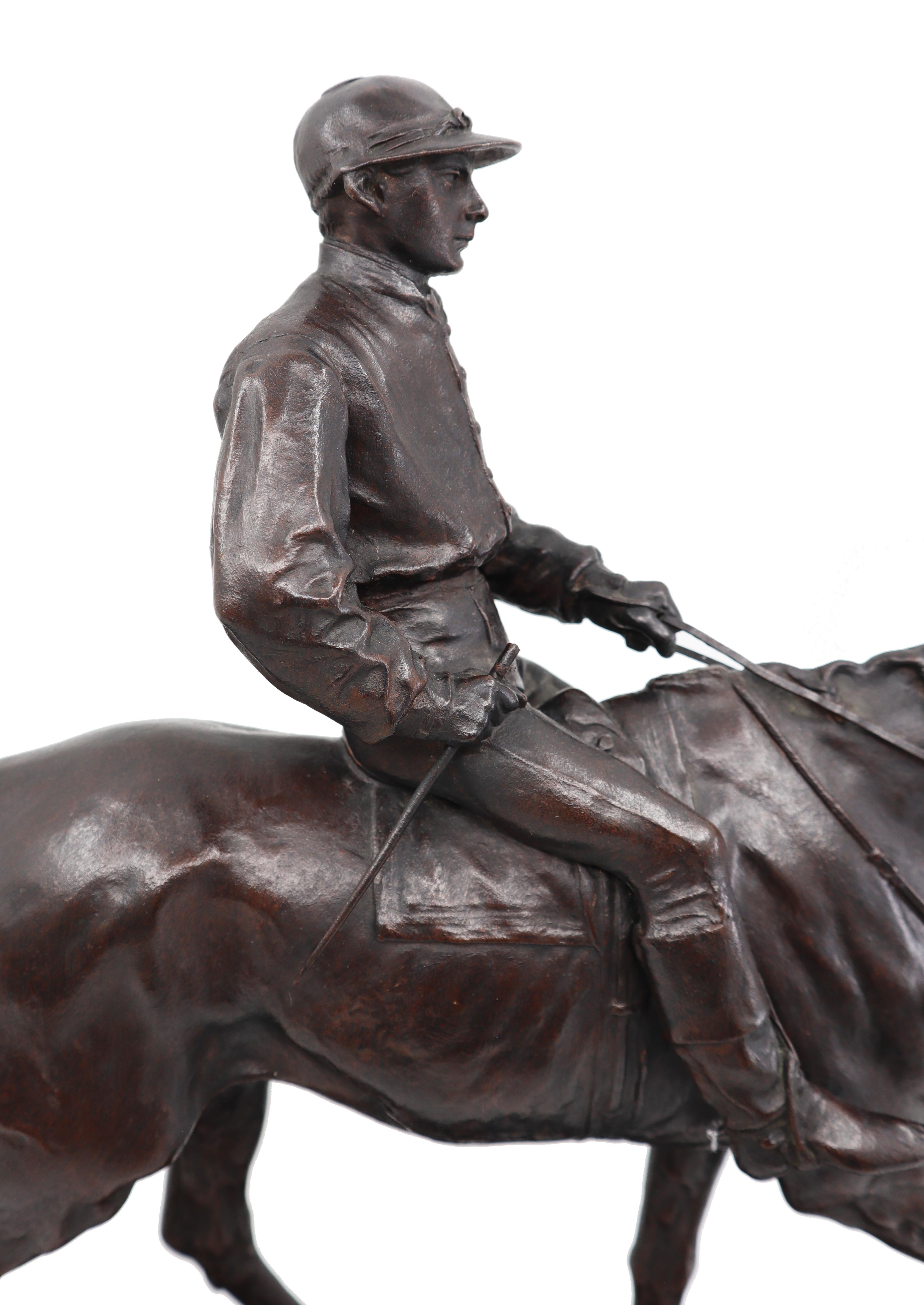 French Bronze Jockey on Horse - Sculpture by Pierre Jules Mêne