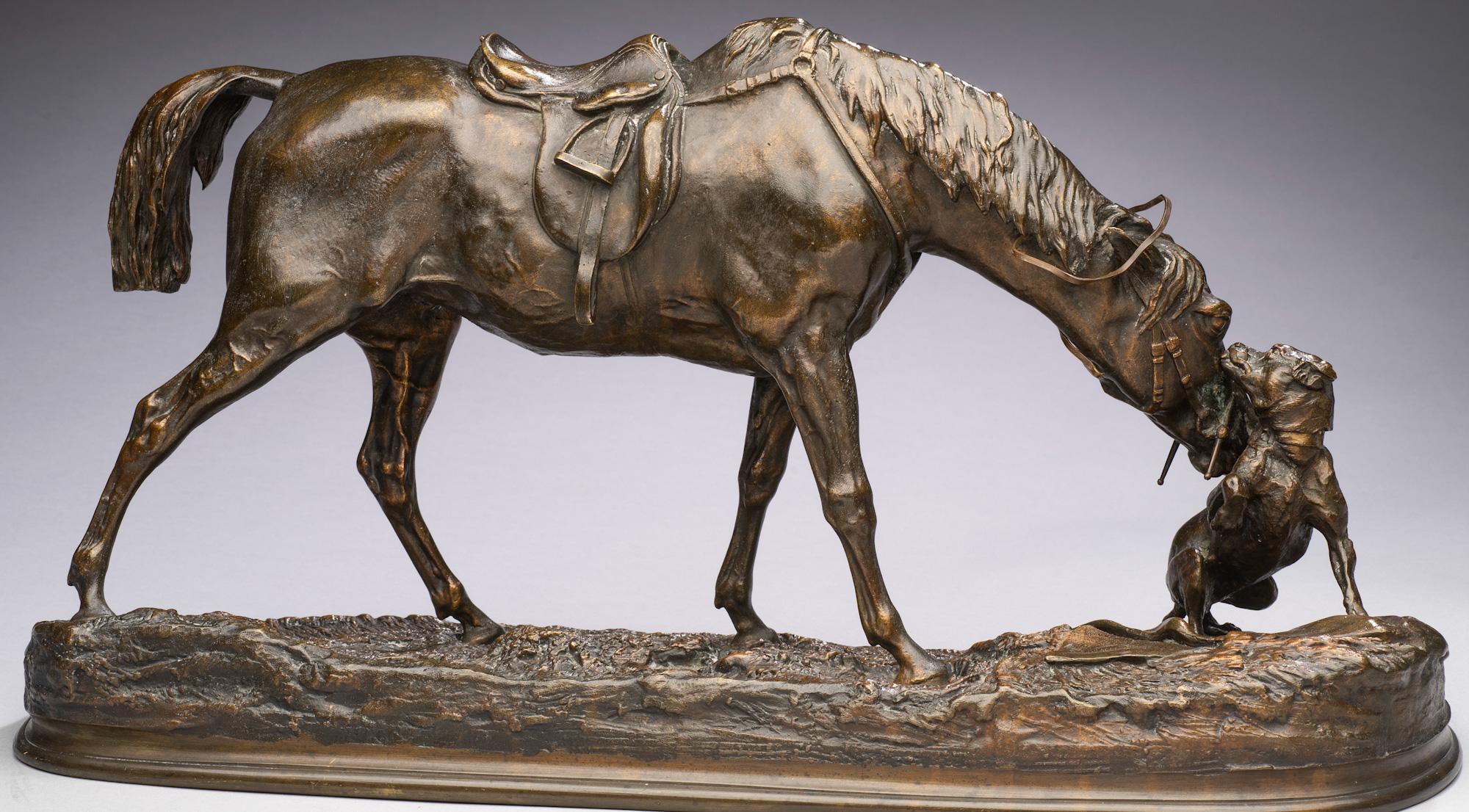 Pferde beim Spielen mit einem Hund (Die guten Kompositionen) Pierre-Jules Mene (1810-1879) (Realismus), Sculpture, von Pierre Jules Mêne
