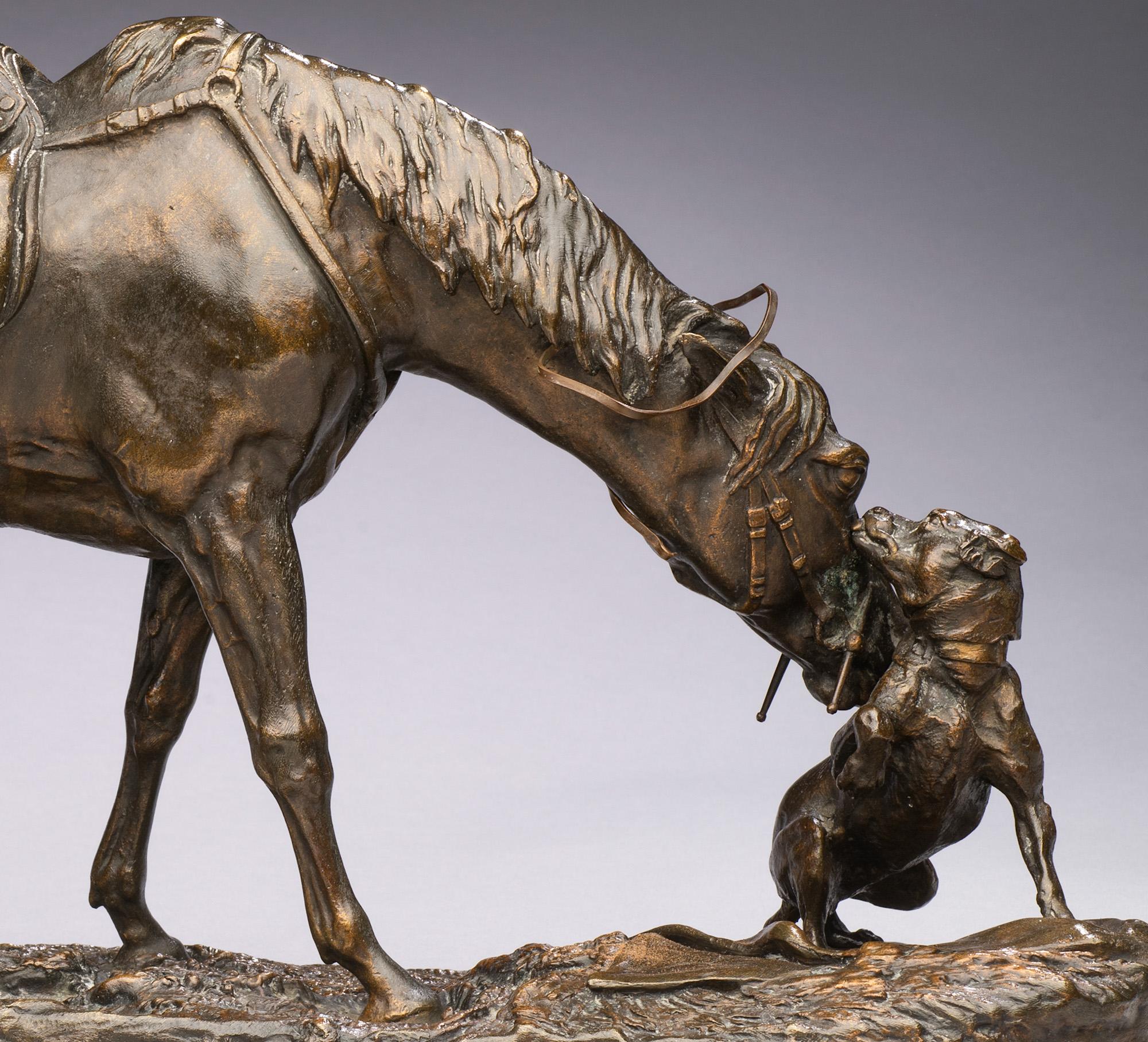 Pferde beim Spielen mit einem Hund (Die guten Kompositionen) Pierre-Jules Mene (1810-1879) (Gold), Figurative Sculpture, von Pierre Jules Mêne