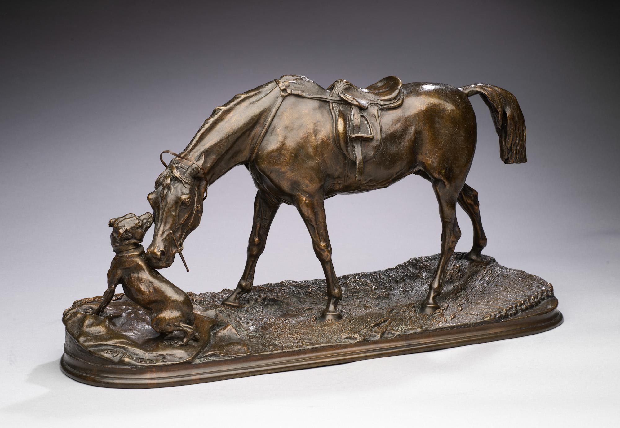 Pferde beim Spielen mit einem Hund (Die guten Kompositionen) Pierre-Jules Mene (1810-1879) im Angebot 2