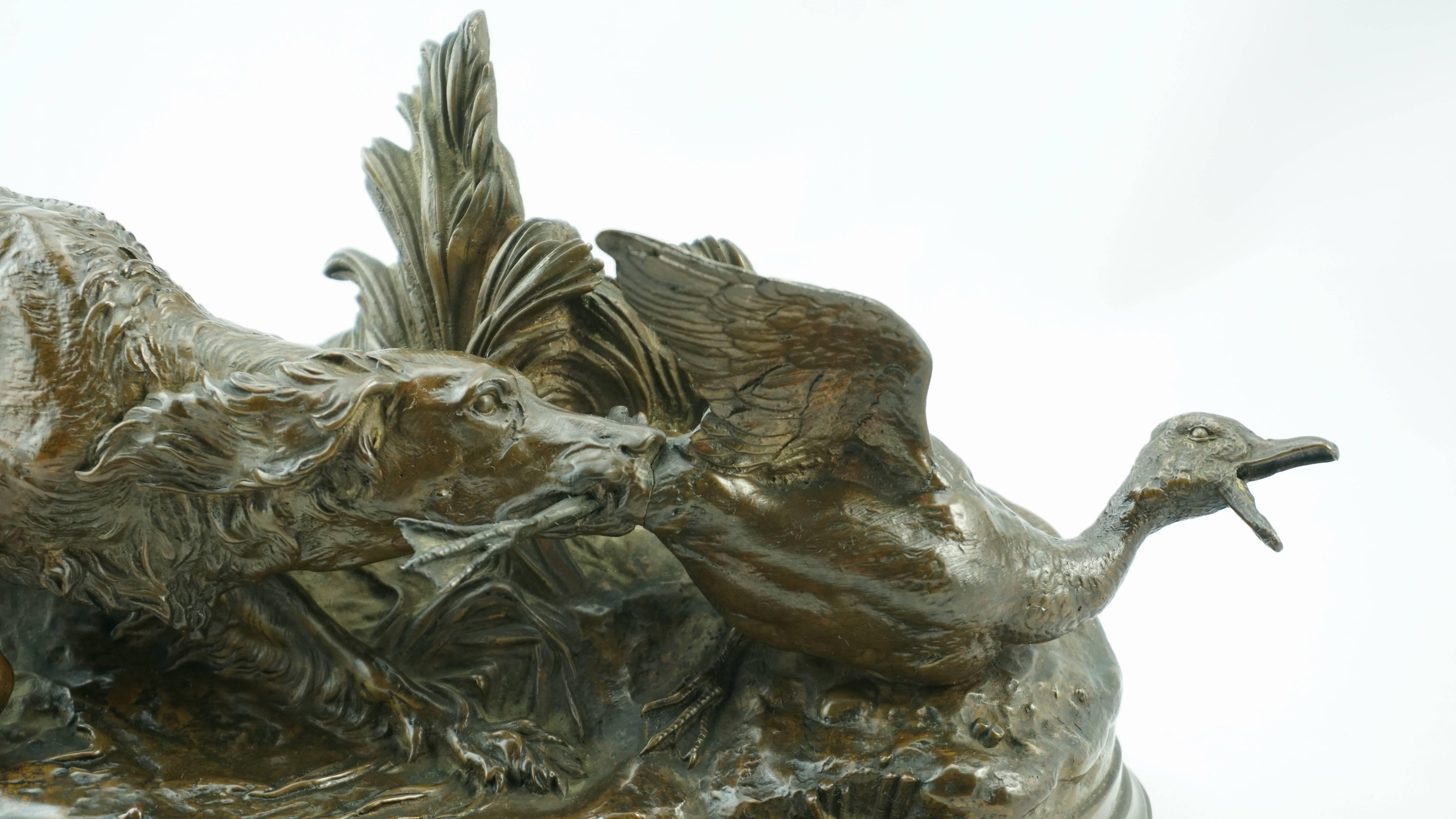 Pierre Jules Mene Spaniel Capturing a Duck Bronze For Sale 1