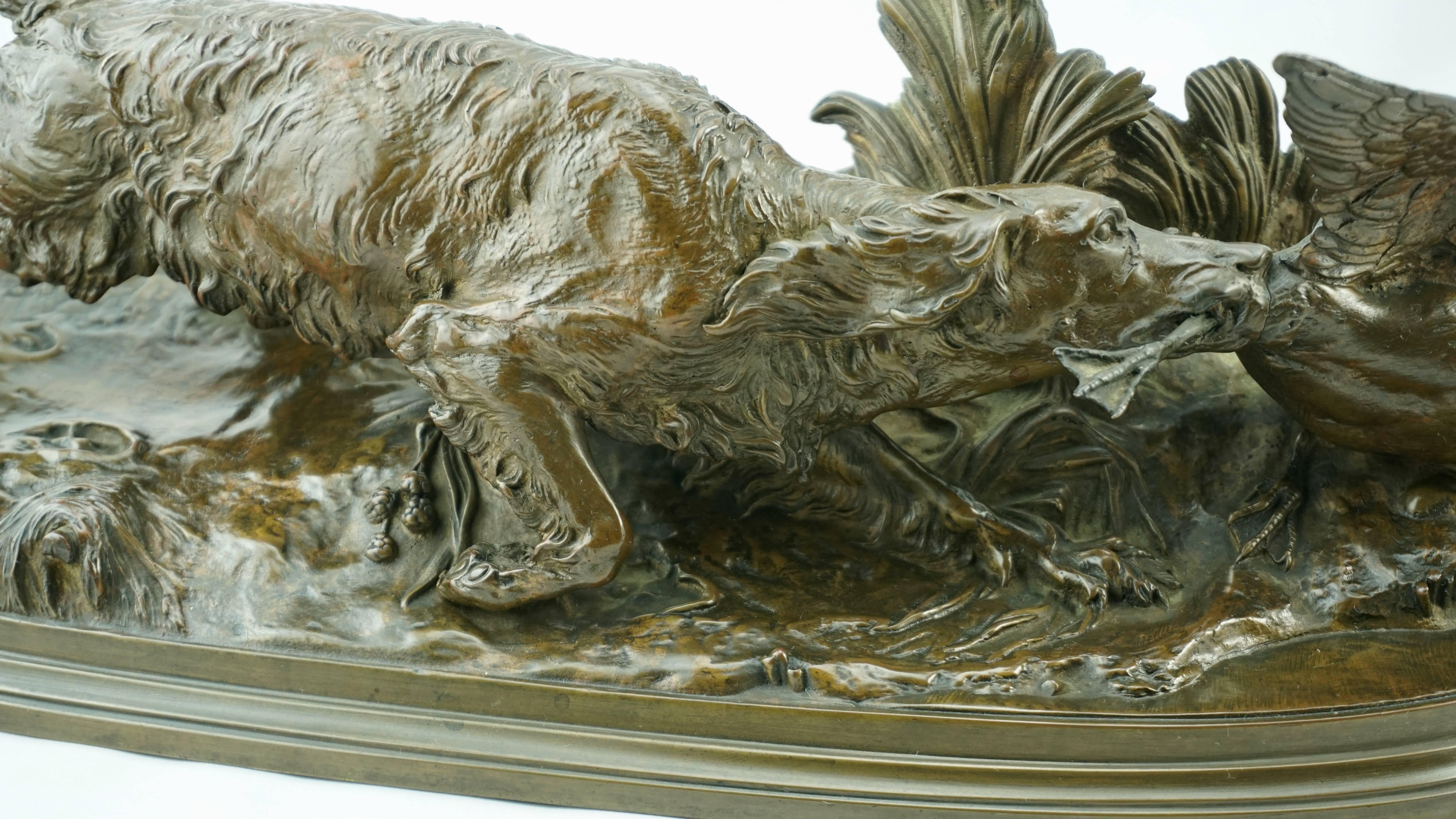 Pierre Jules Mene Spaniel Capturing a Duck Bronze For Sale 2