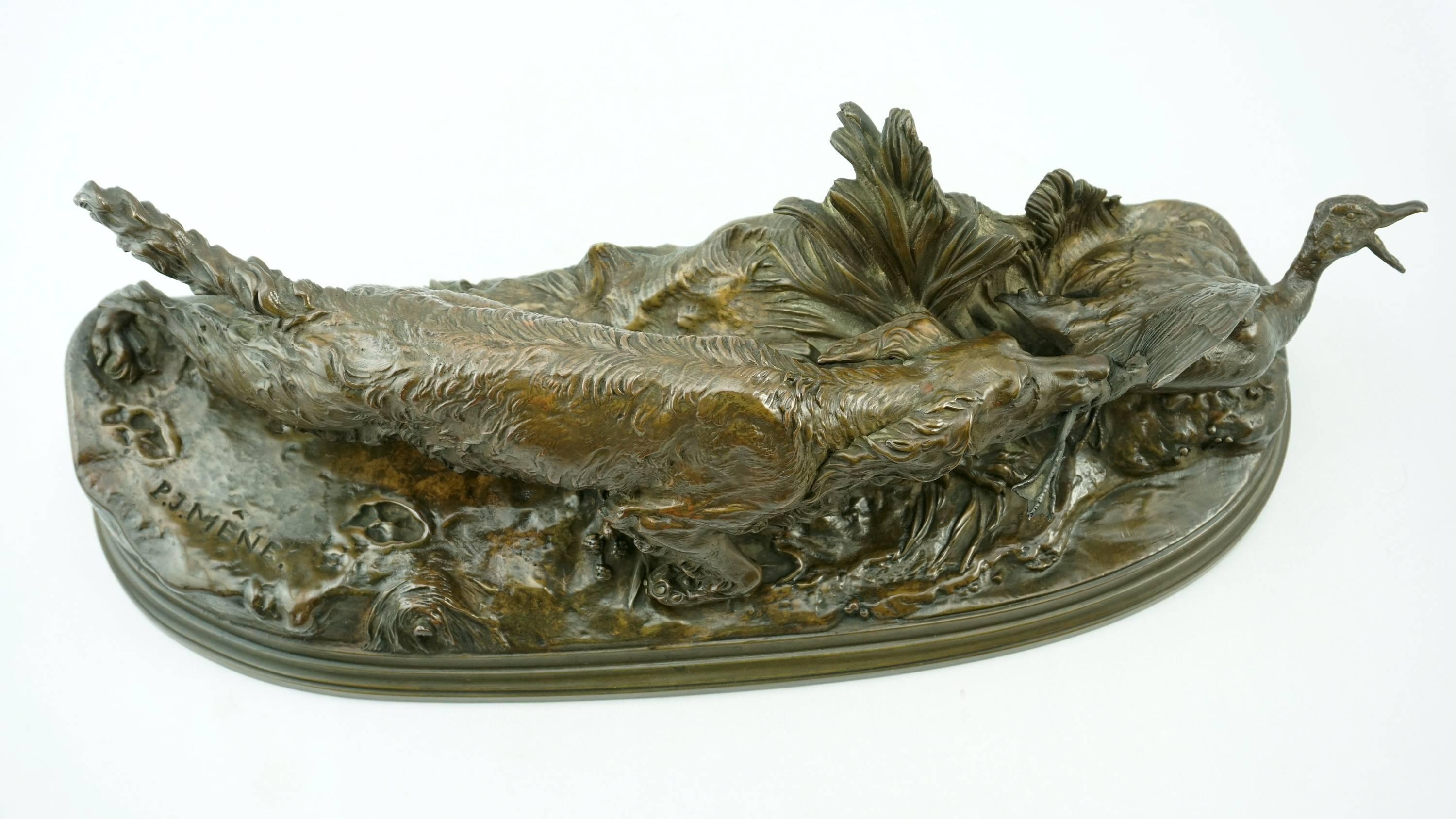 Pierre Jules Mene Spaniel Capturing a Duck Bronze For Sale 4