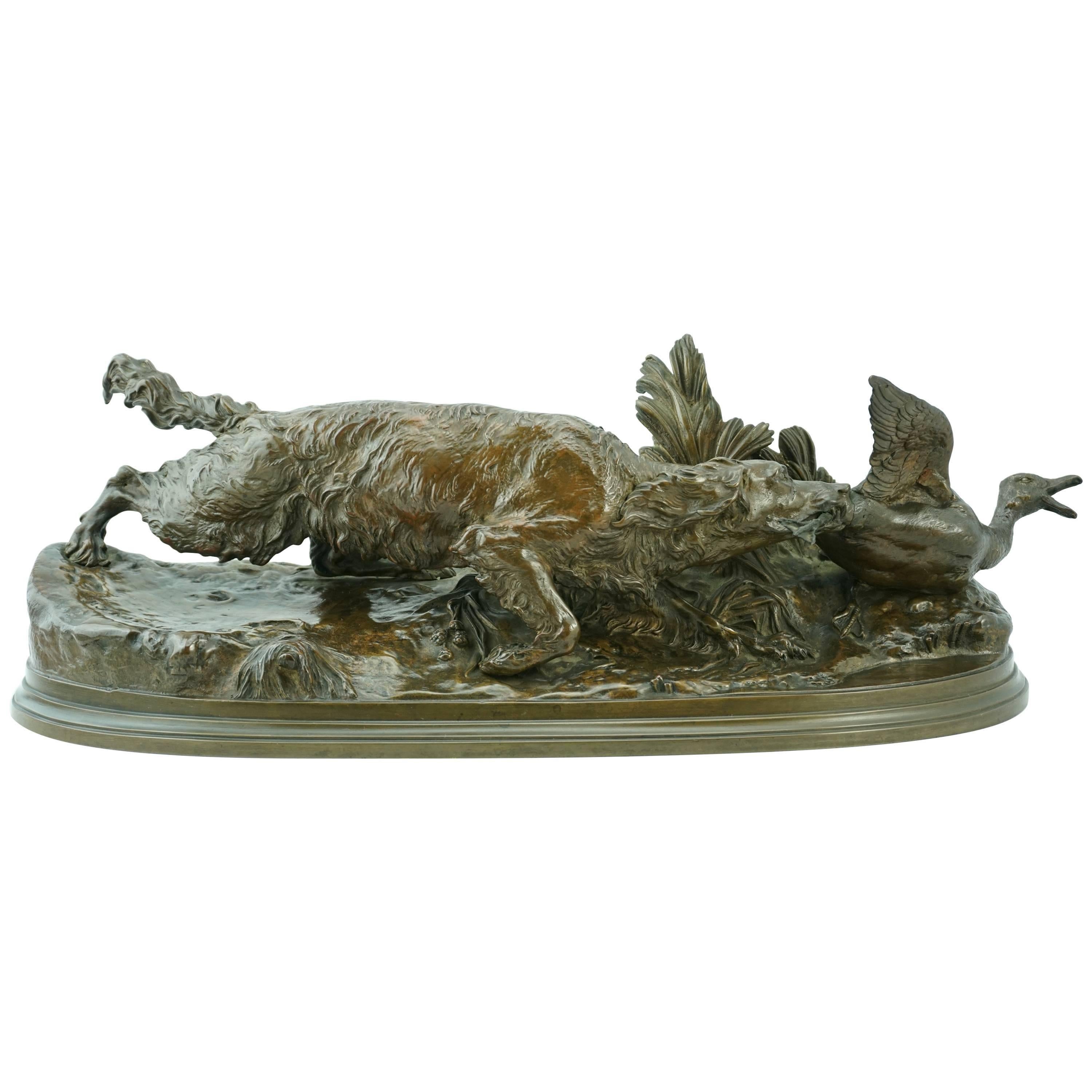 Pierre Jules Mêne Figurative Sculpture - Pierre Jules Mene Spaniel Capturing a Duck Bronze