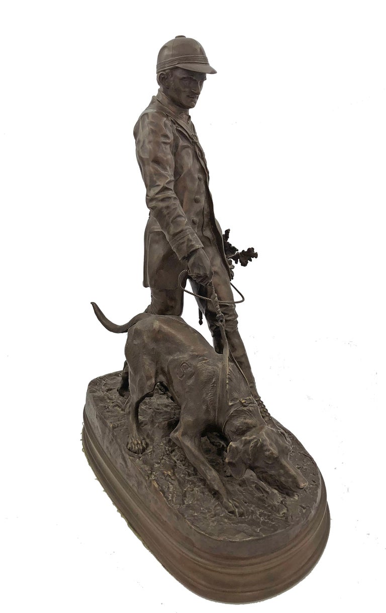 The Hunter and Hound - Realist Sculpture by Pierre Jules Mêne