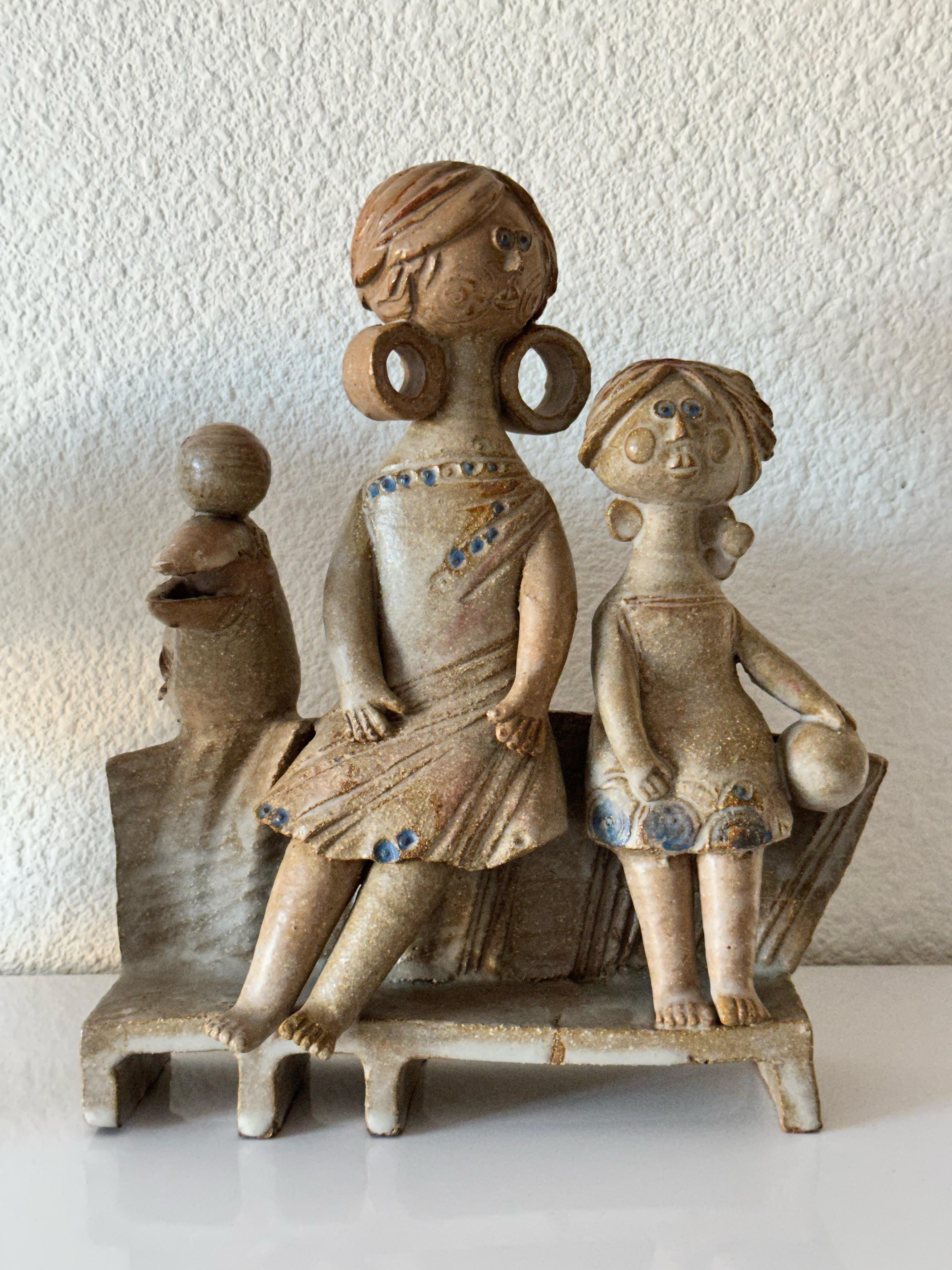JUGAR A LA PELOTA
Obra única y poética.
Pájaro y Humanos escultura cerámica. 
Realizado por un escultor, pintor y ceramista francés, Pierre KOPPE.
Color gris y azul cobalto. 
Firmado al dorso 