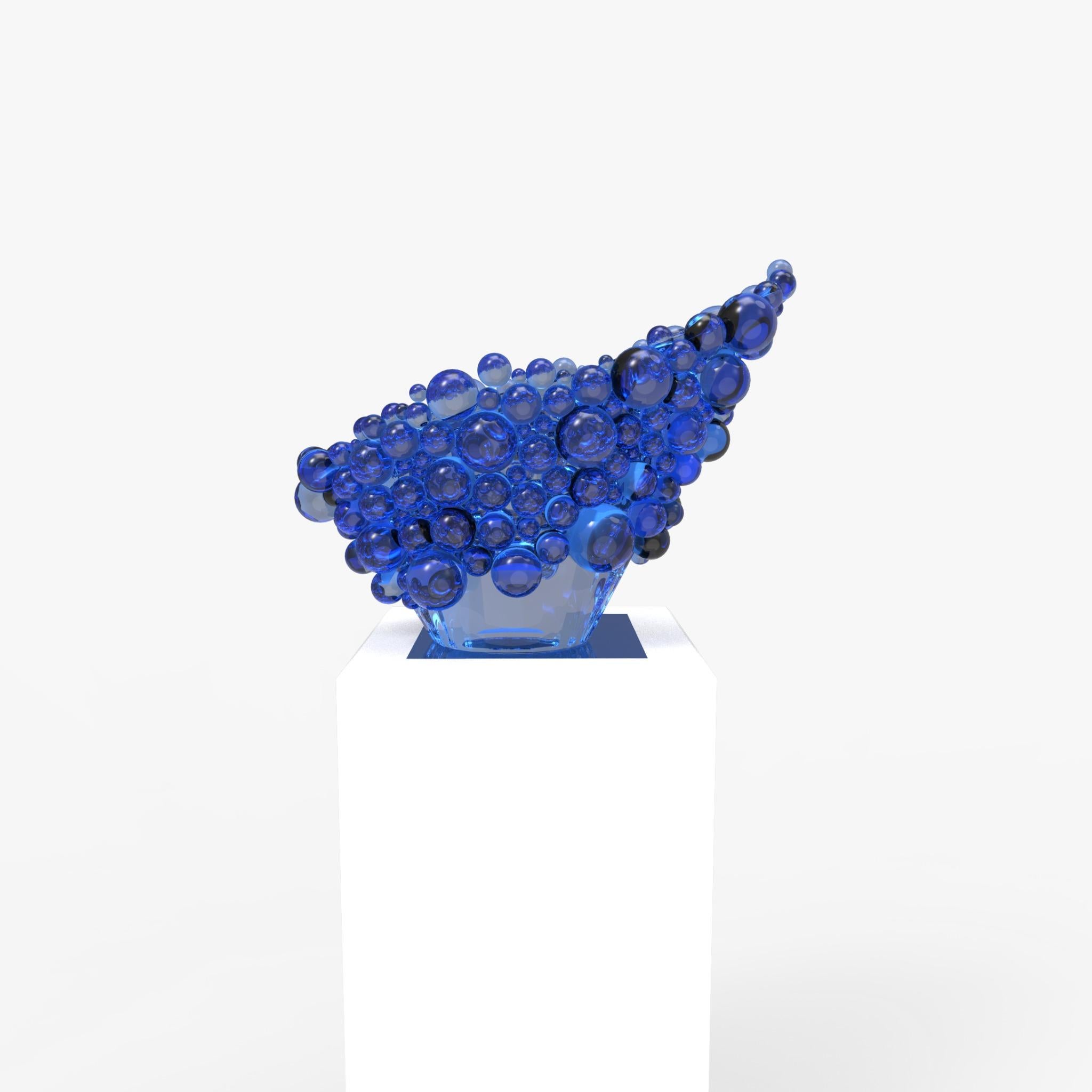 Pierre Koukjian Abstract Sculpture - BUBBLE BUCKET, Blue Resin Ice Bucket