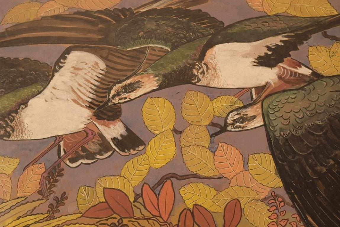 Milieu du XXe siècle Pierre Lacroix, Aquarelle sur papier, Oiseaux et Foliage en vente
