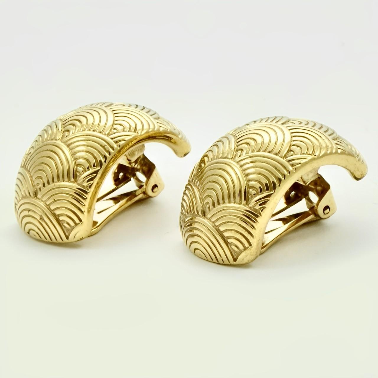 Pierre Lang Gold Plated Half Hoop Clip On Earrings with a Textured Design In Good Condition For Sale In London, GB