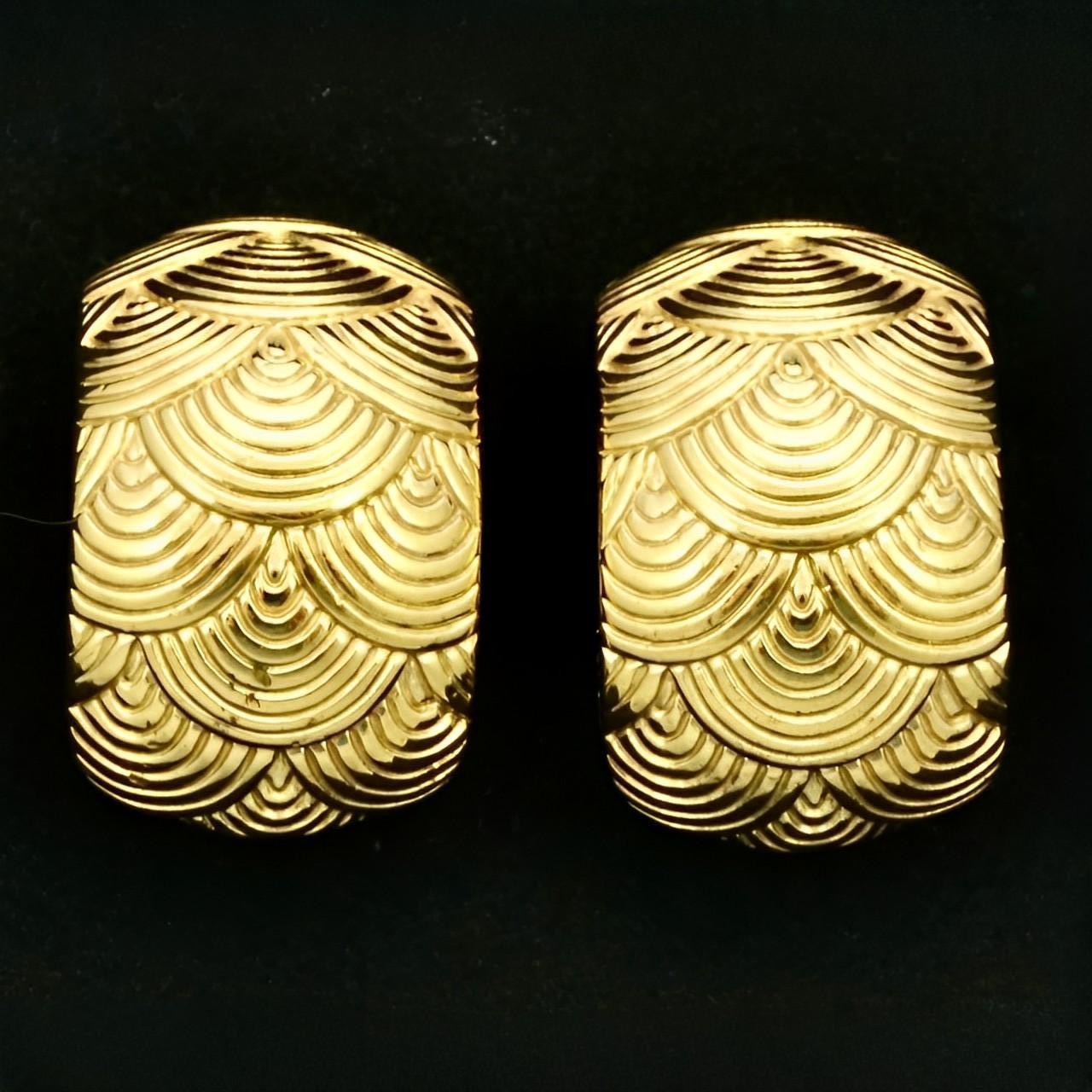 Pierre Lang Gold Plated Half Hoop Clip On Earrings with a Textured Design For Sale 1