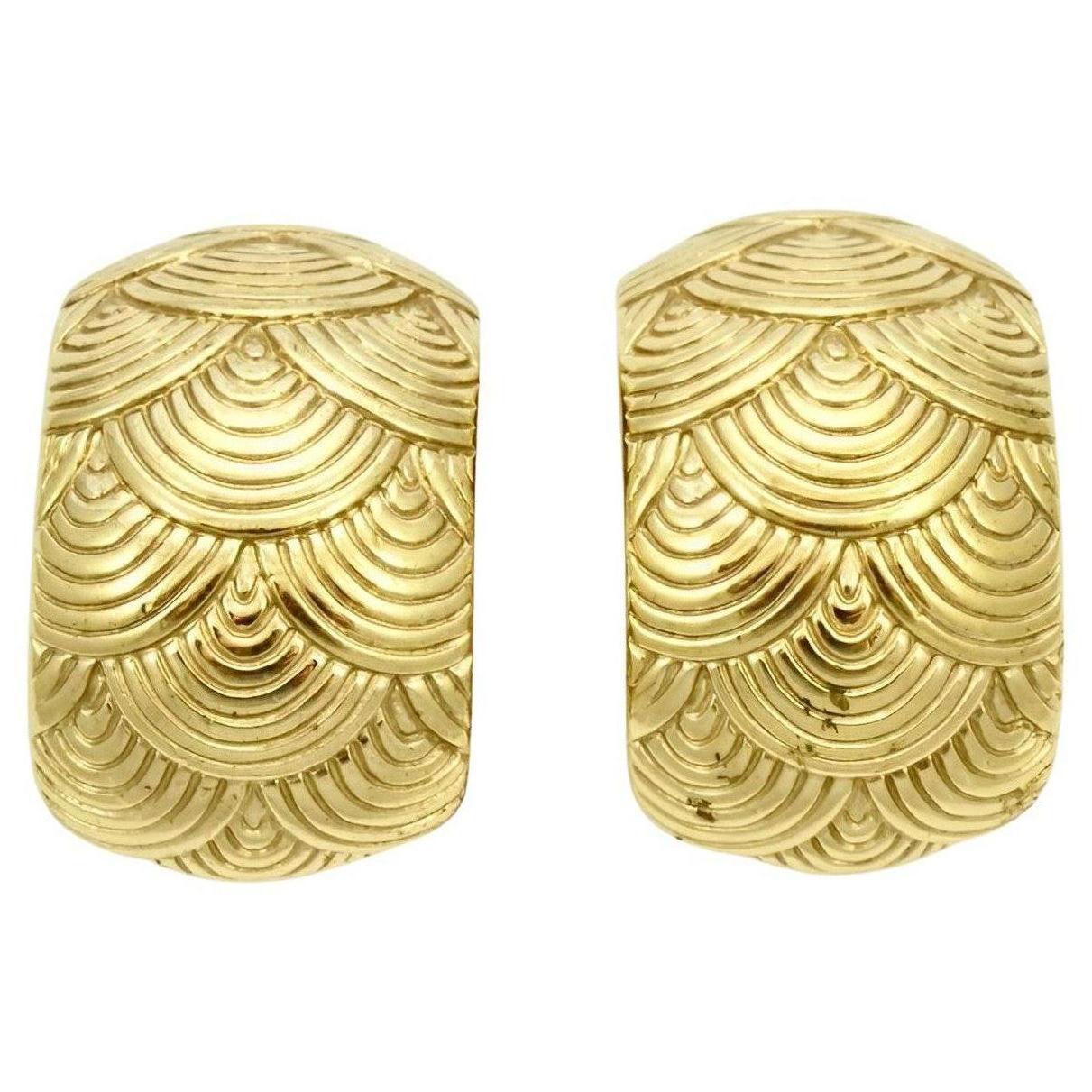 Pierre Lang Gold Plated Half Hoop Clip On Earrings with a Textured Design For Sale