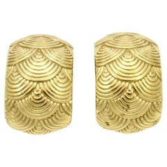 Retro Pierre Lang Gold Plated Half Hoop Clip On Earrings with a Textured Design