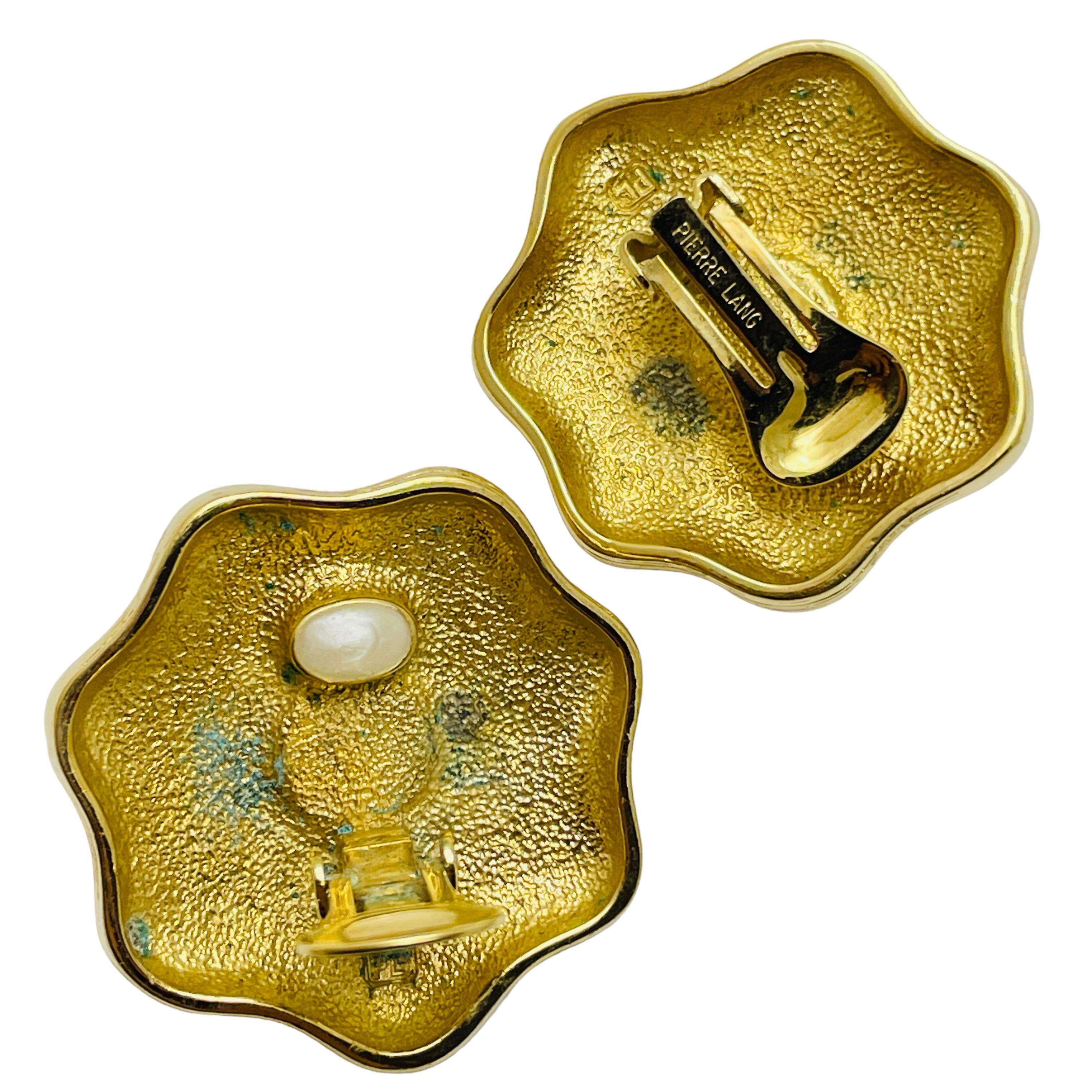 PIERRE LANG firmado vintage tono oro diamantes de imitación de diseño clip en pendientes en Bueno estado para la venta en Palos Hills, IL