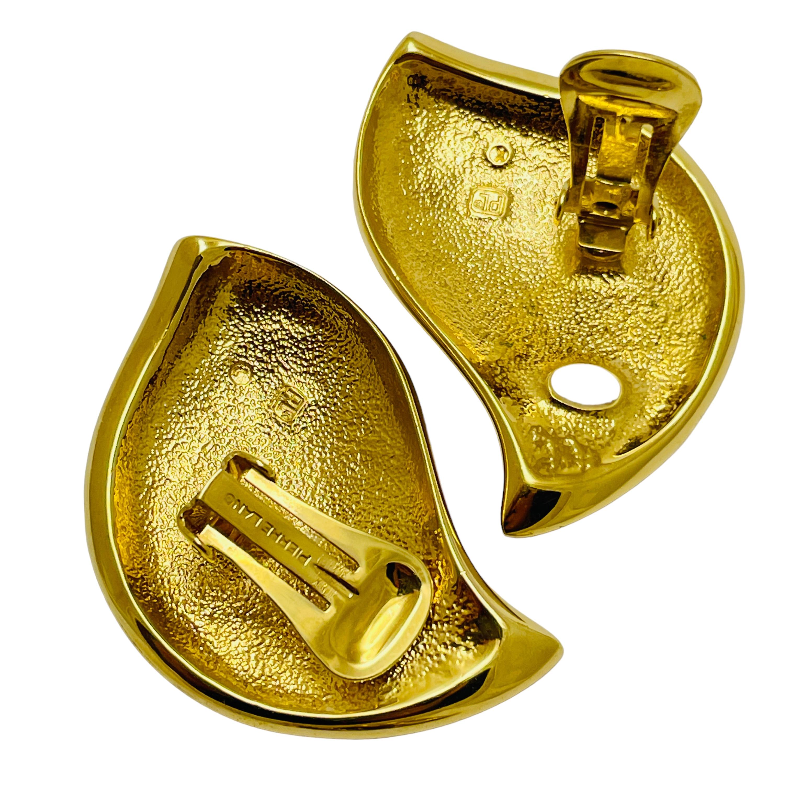 PIERRE LANG firmado vintage tono oro diamantes de imitación de diseño clip en pendientes en Bueno estado para la venta en Palos Hills, IL