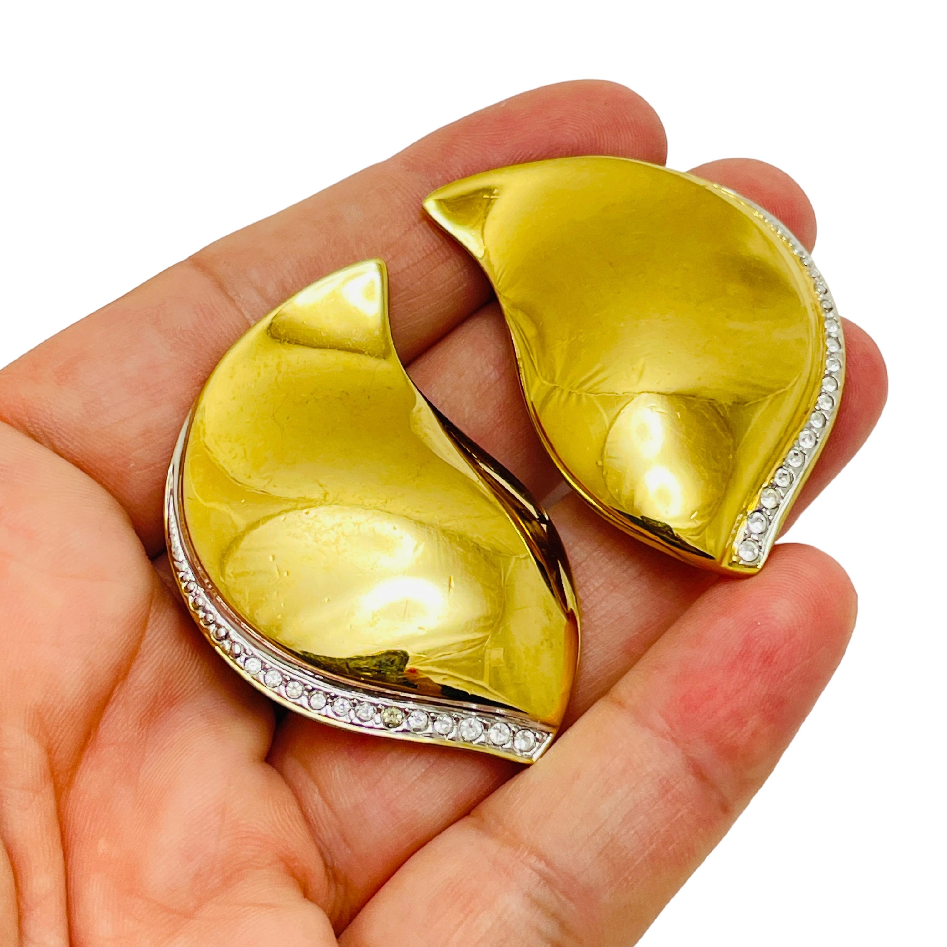 De las mujeres PIERRE LANG firmado vintage tono oro diamantes de imitación de diseño clip en pendientes en venta