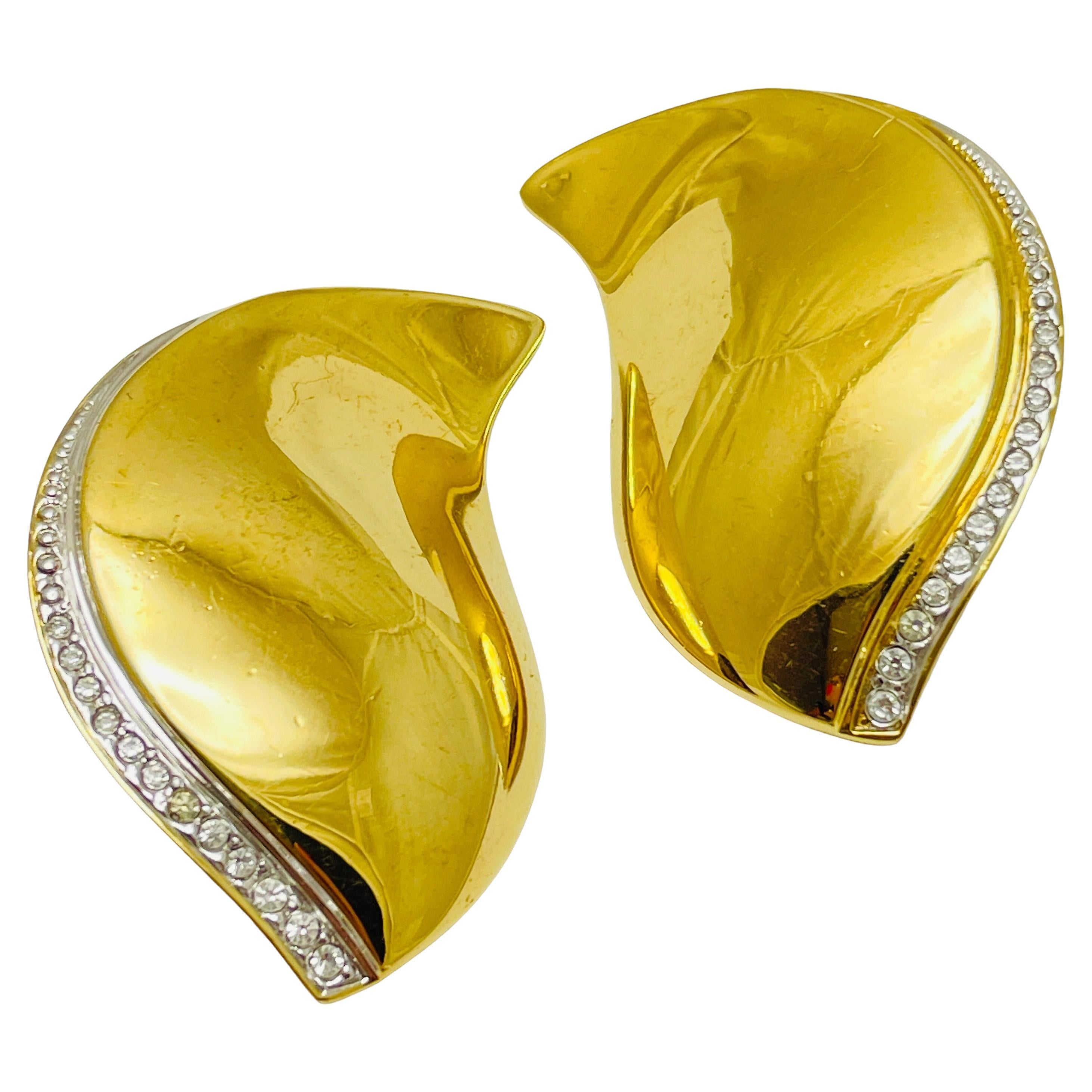 Orecchini a clip firmati PIERRE LANG, vintage, in tonalità oro e con strass