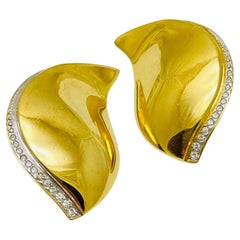 PIERRE LANG firmado vintage tono oro diamantes de imitación de diseño clip en pendientes