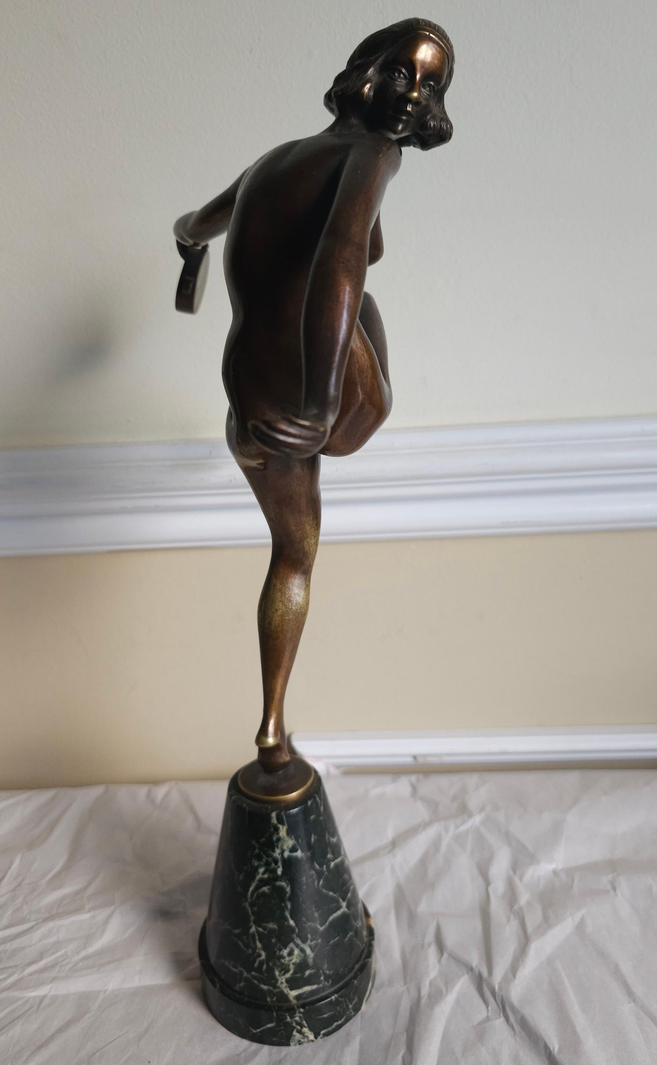 Français Pierre Laurel (1892-1962) Figure en bronze patiné Tambourine Dancer C1925 en vente