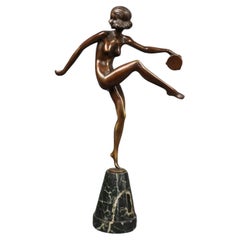 Antique Pierre Laurel (1892-1962) Patinated Bronze Figure "Tambourine Dancer" C1925