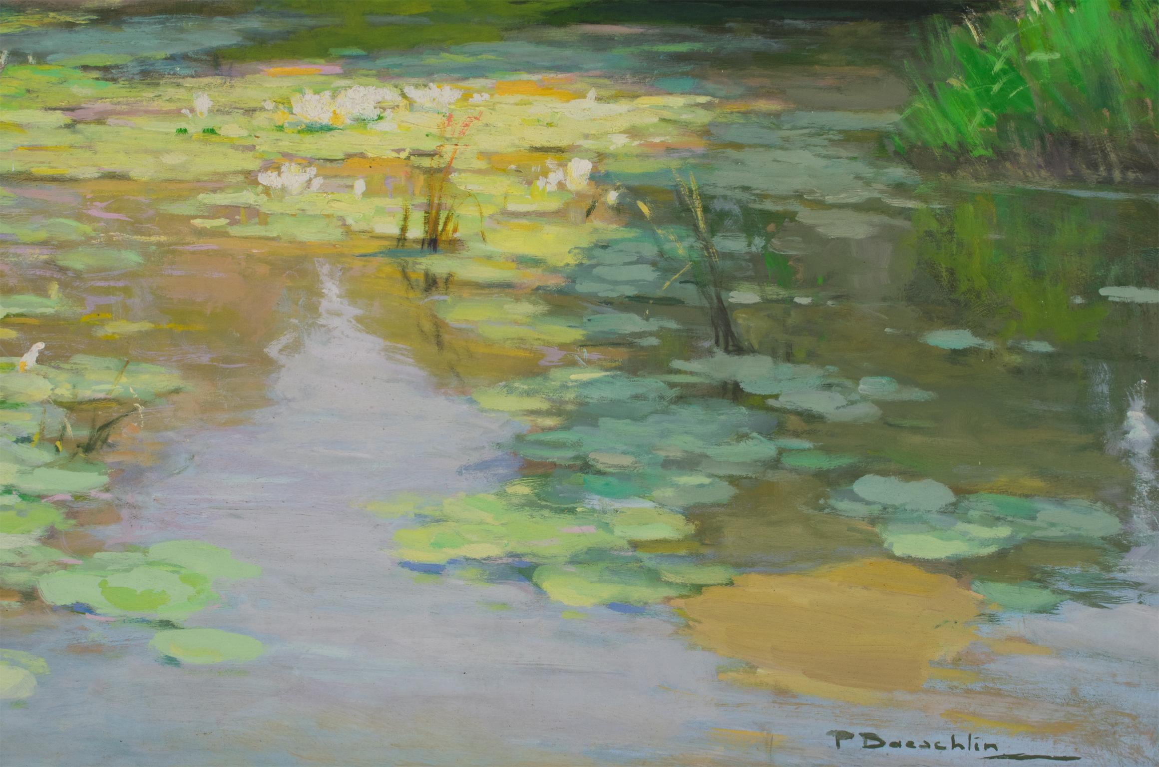 The Water Lilies, Oil on Masonite Board Painting by Pierre Laurent Baeschlin 7