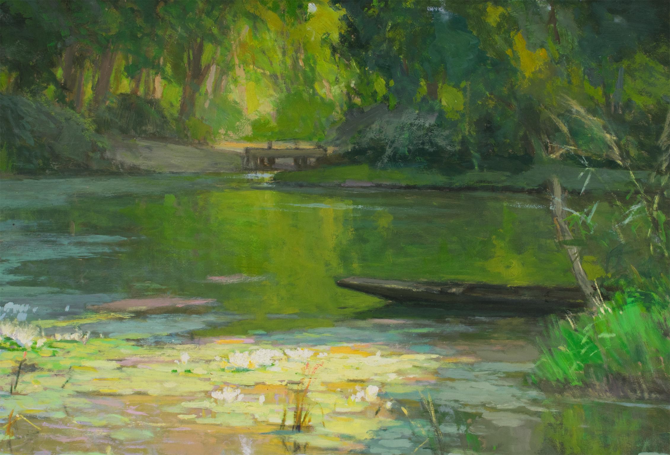 The Water Lilies, Oil on Masonite Board Painting by Pierre Laurent Baeschlin 10