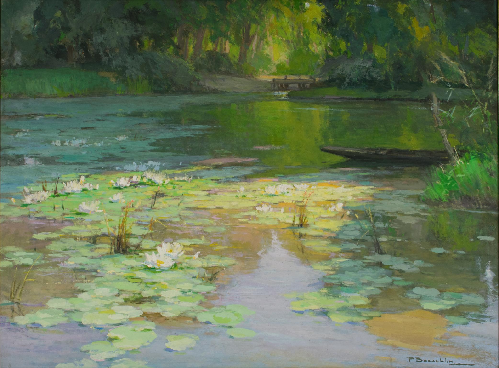 The Water Lilies, Oil on Masonite Board Painting by Pierre Laurent Baeschlin 4