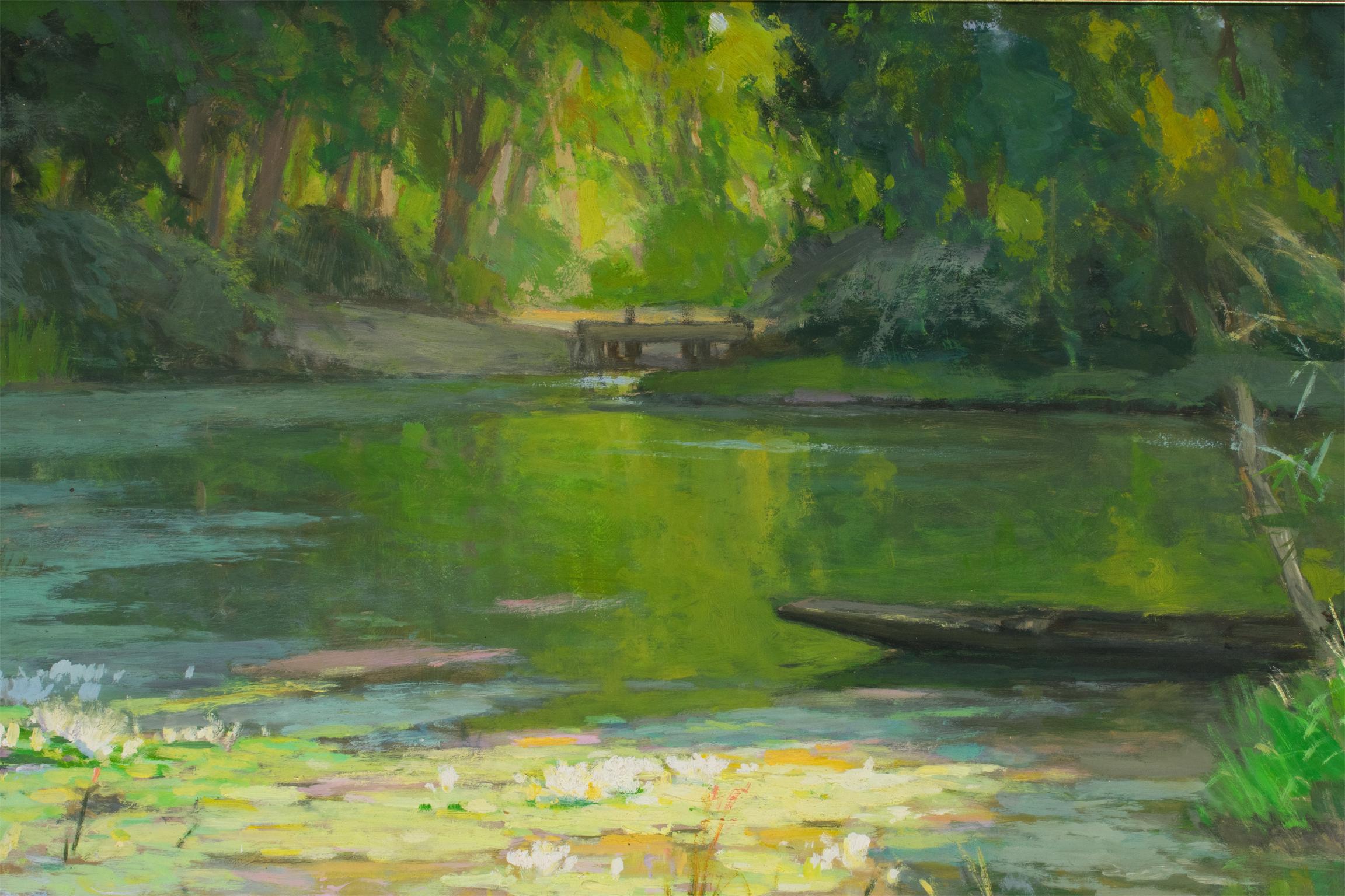 The Water Lilies, Oil on Masonite Board Painting by Pierre Laurent Baeschlin 5