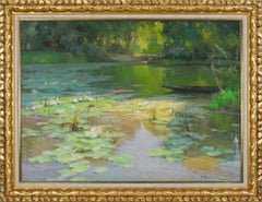The Water Lilies, Oil on Masonite Board Painting by Pierre Laurent Baeschlin