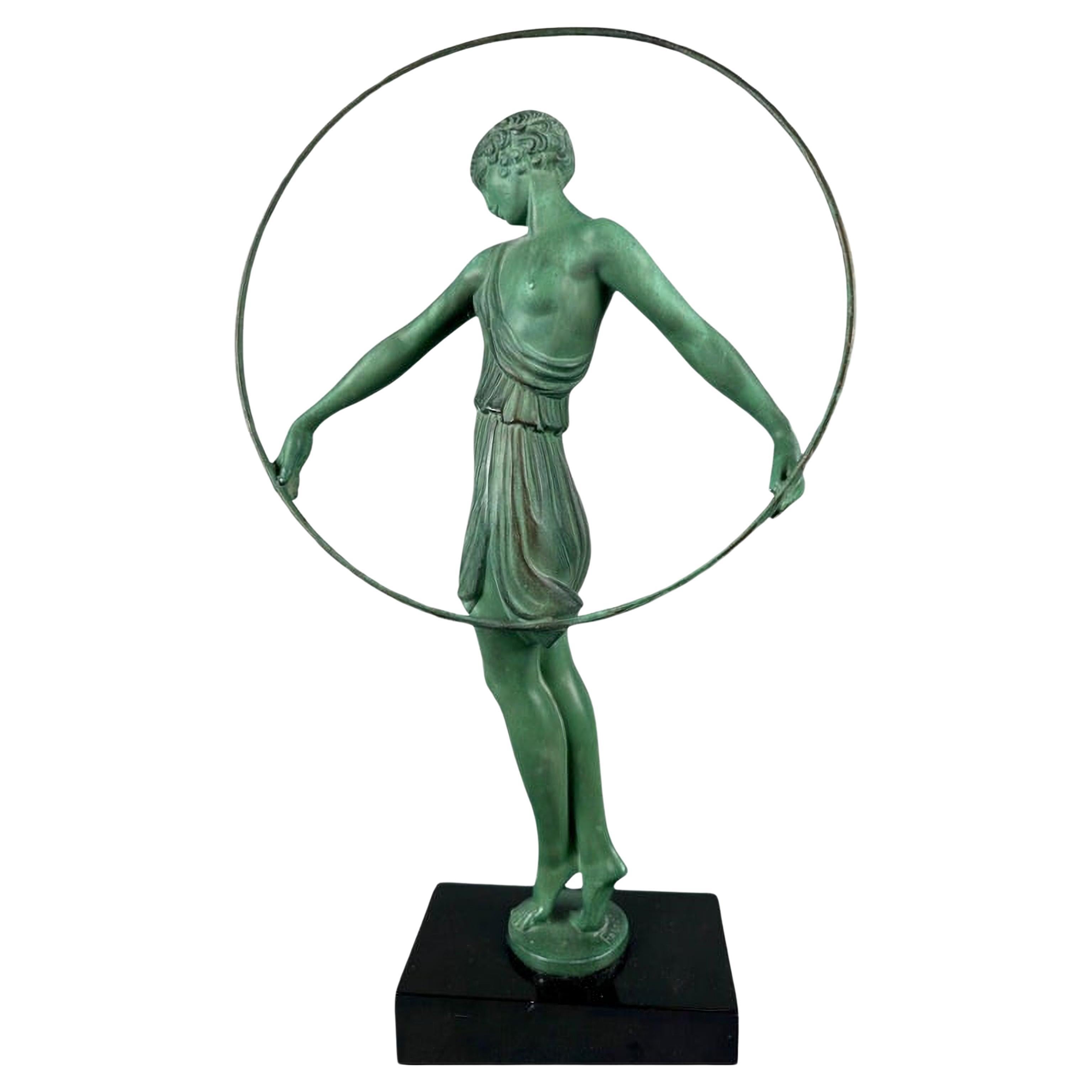 Pierre Le Faguays (1892-1962) Tänzerin mit ReifArt Deco Bronzeskulptur VIDEO