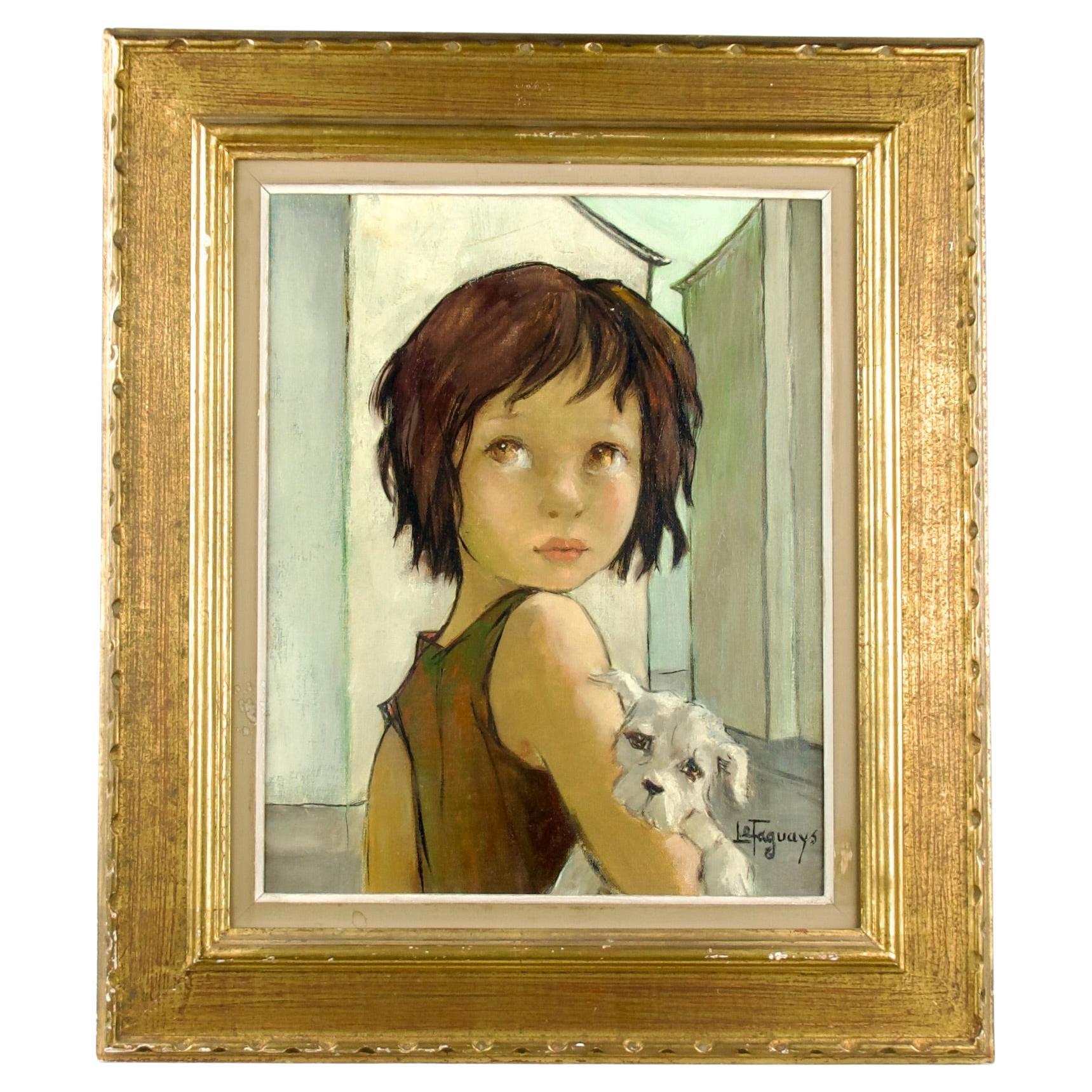 Pierre Le Faguays (1892-1962), Young Girl and her Dog, Framed Oil on Canvas For Sale