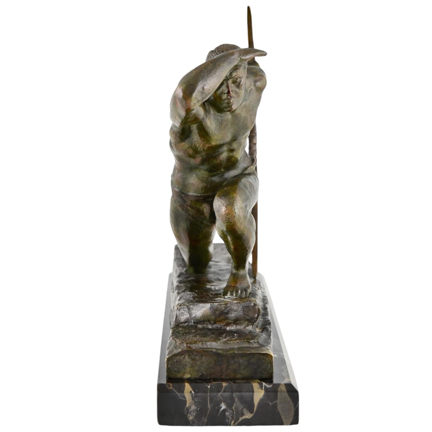 Francese Pierre Le Faguays scultura in bronzo Art déco atleta con arco, arciere, 1930 in vendita